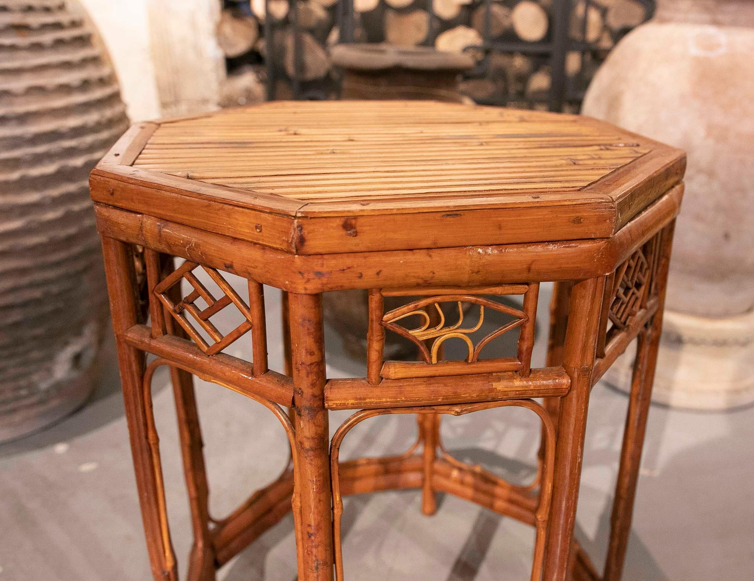 19th Century Chinese Bamboo Side Table with Octagonal Shape 12