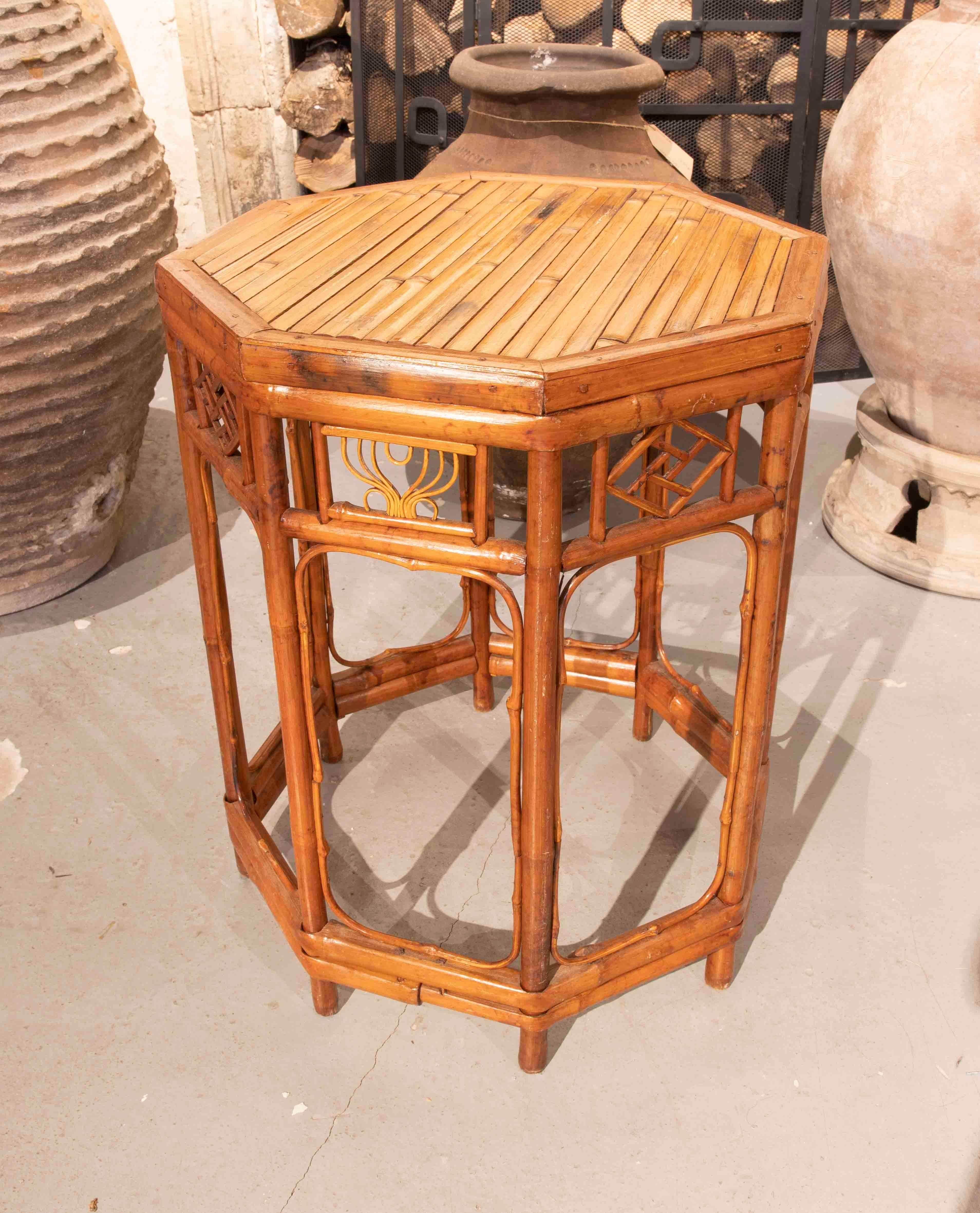 20th Century 19th Century Chinese Bamboo Side Table with Octagonal Shape