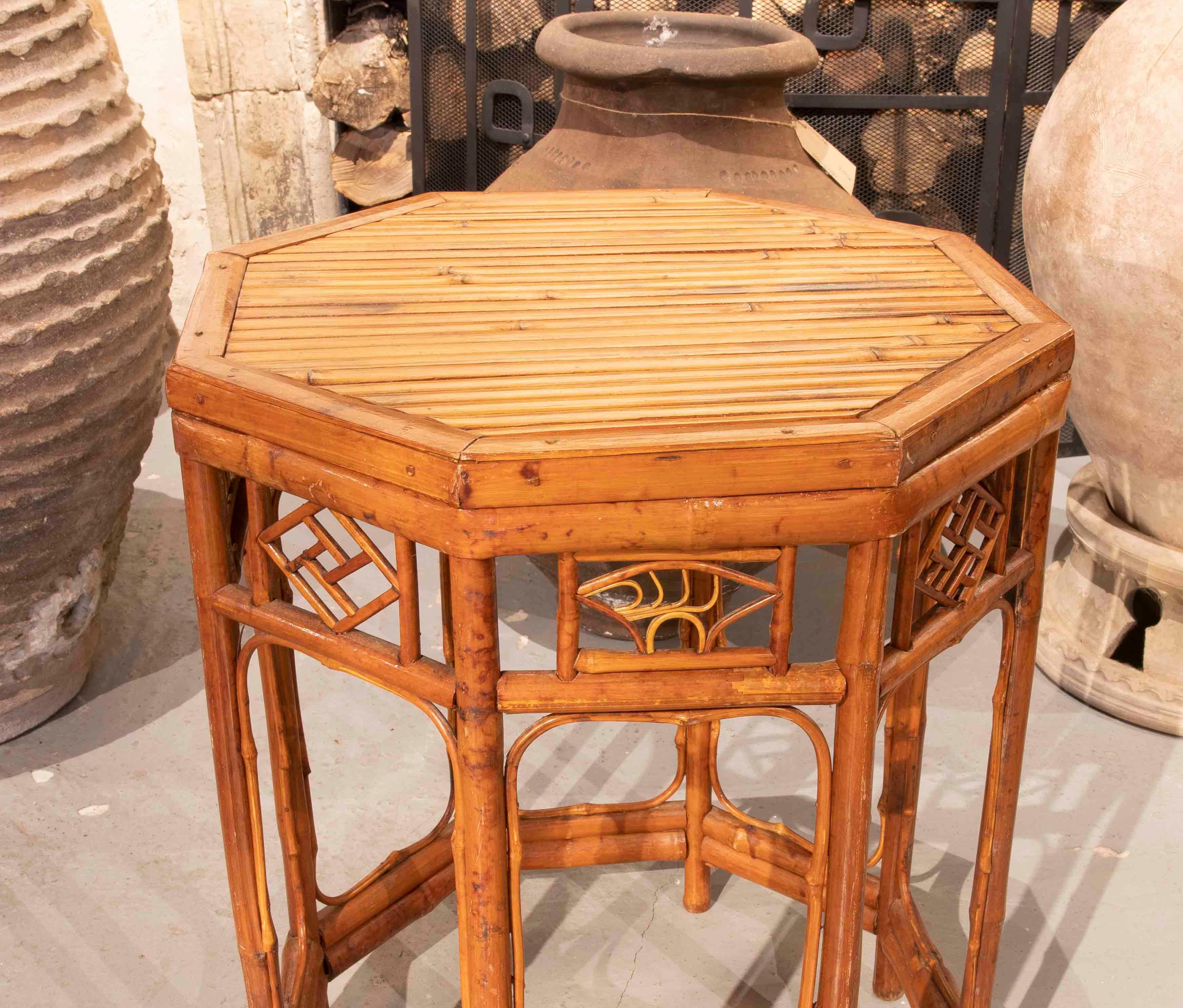 19th Century Chinese Bamboo Side Table with Octagonal Shape 2
