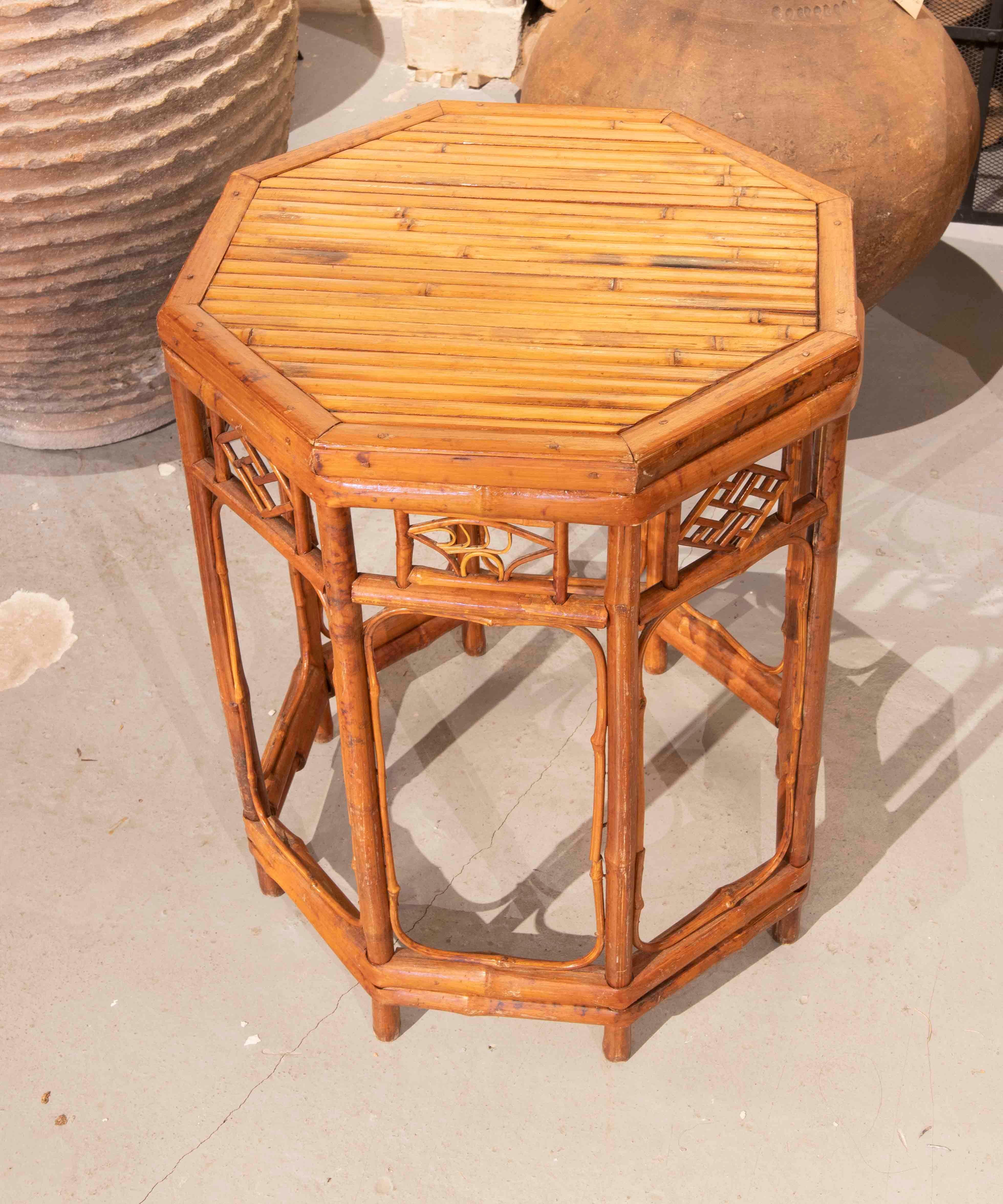 19th Century Chinese Bamboo Side Table with Octagonal Shape 3