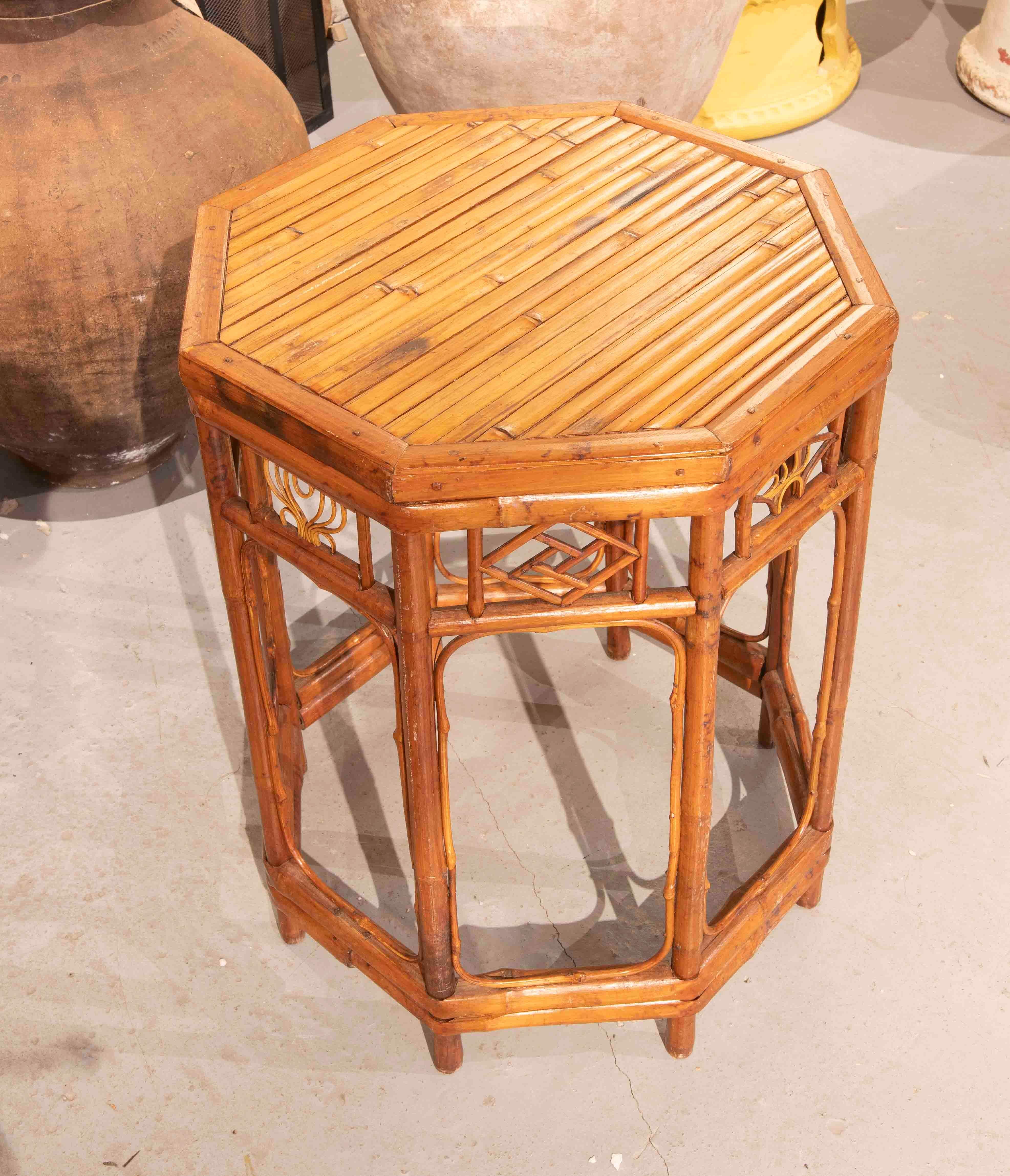 19th Century Chinese Bamboo Side Table with Octagonal Shape 4