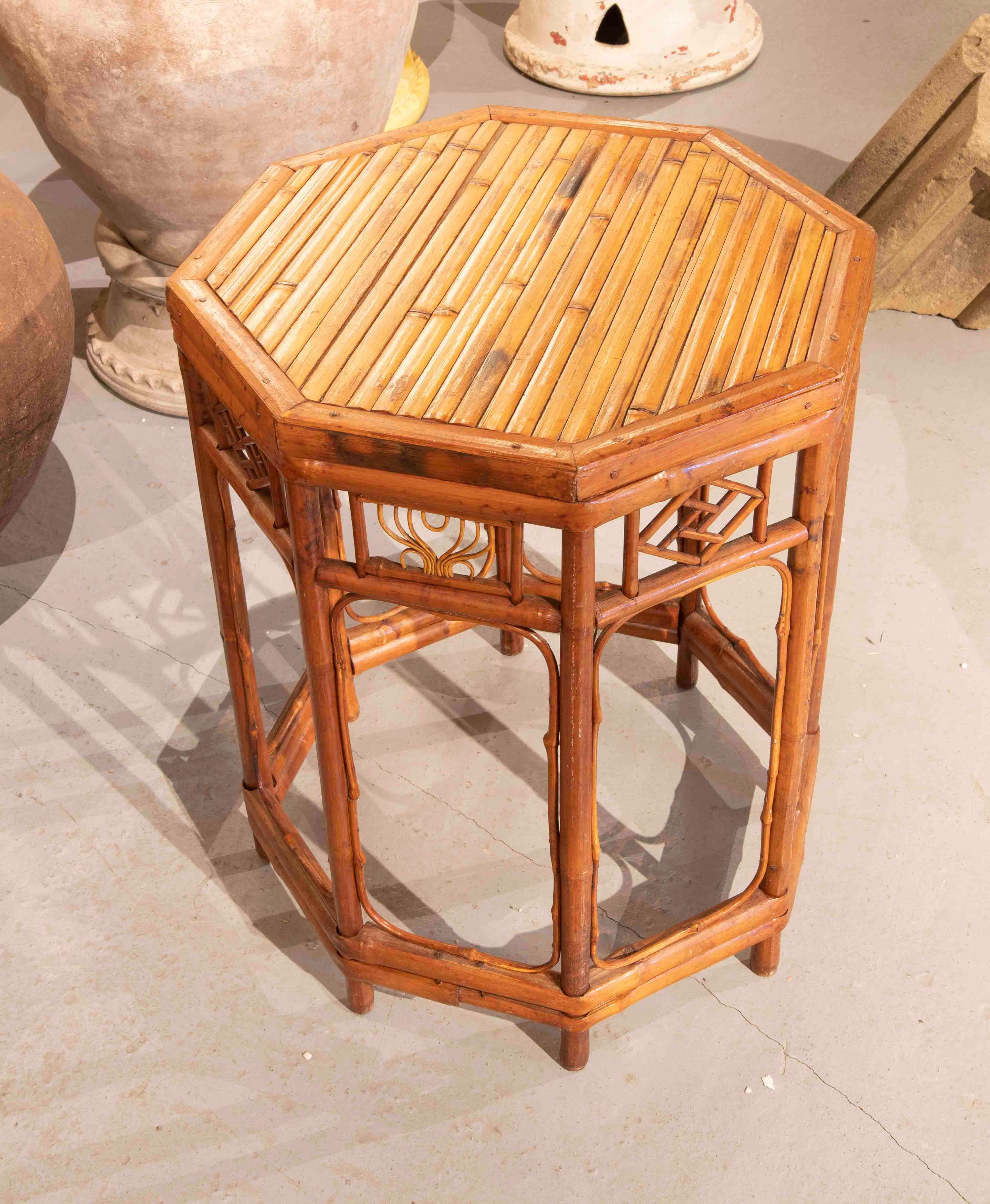 19th Century Chinese Bamboo Side Table with Octagonal Shape 5