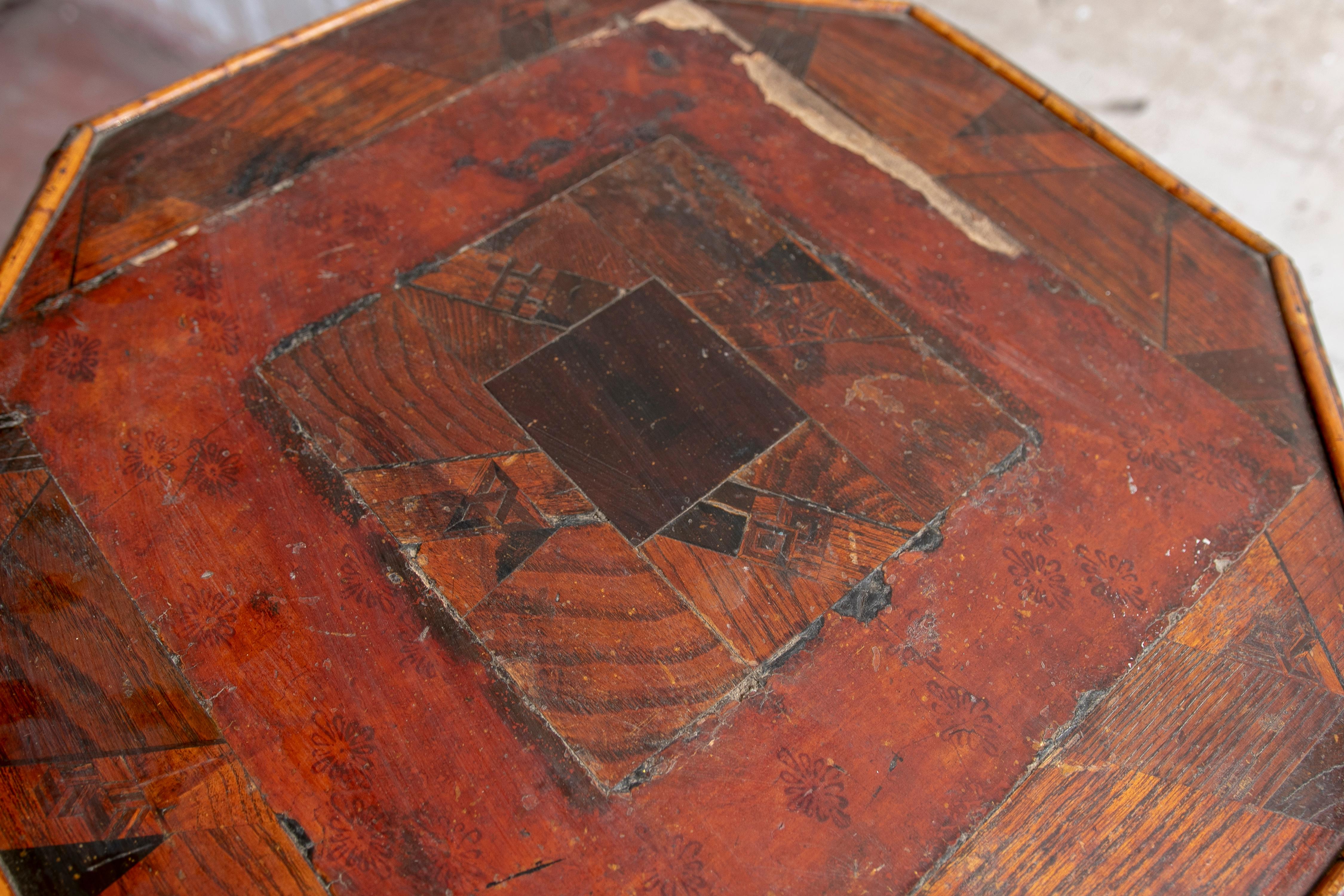 19th Century Chinese Bamboo Side Table with Original Polychromy For Sale 9