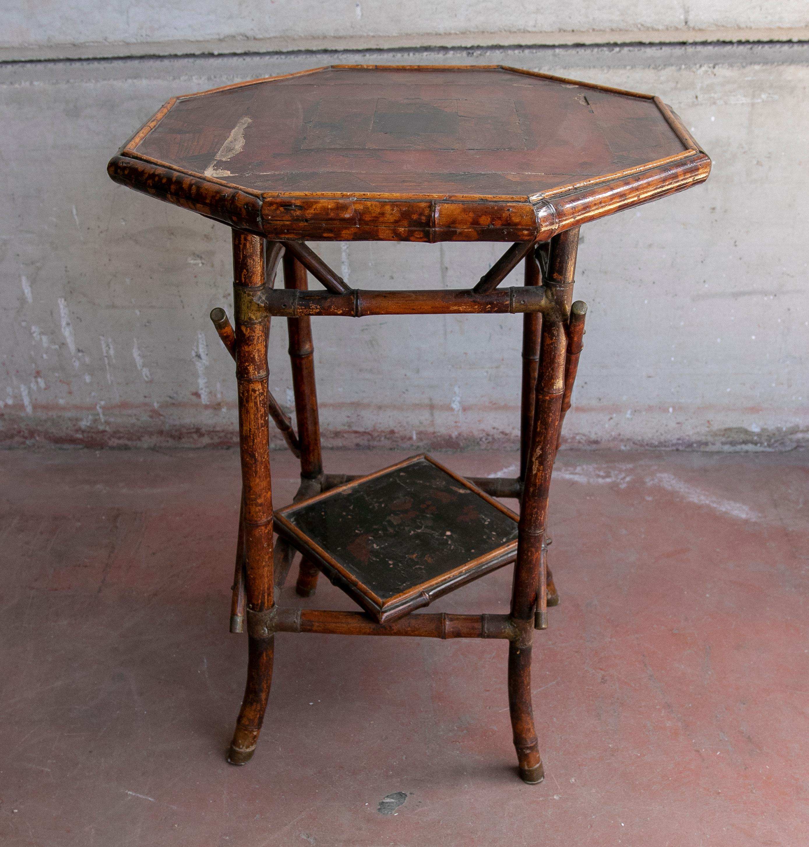 20th Century 19th Century Chinese Bamboo Side Table with Original Polychromy For Sale