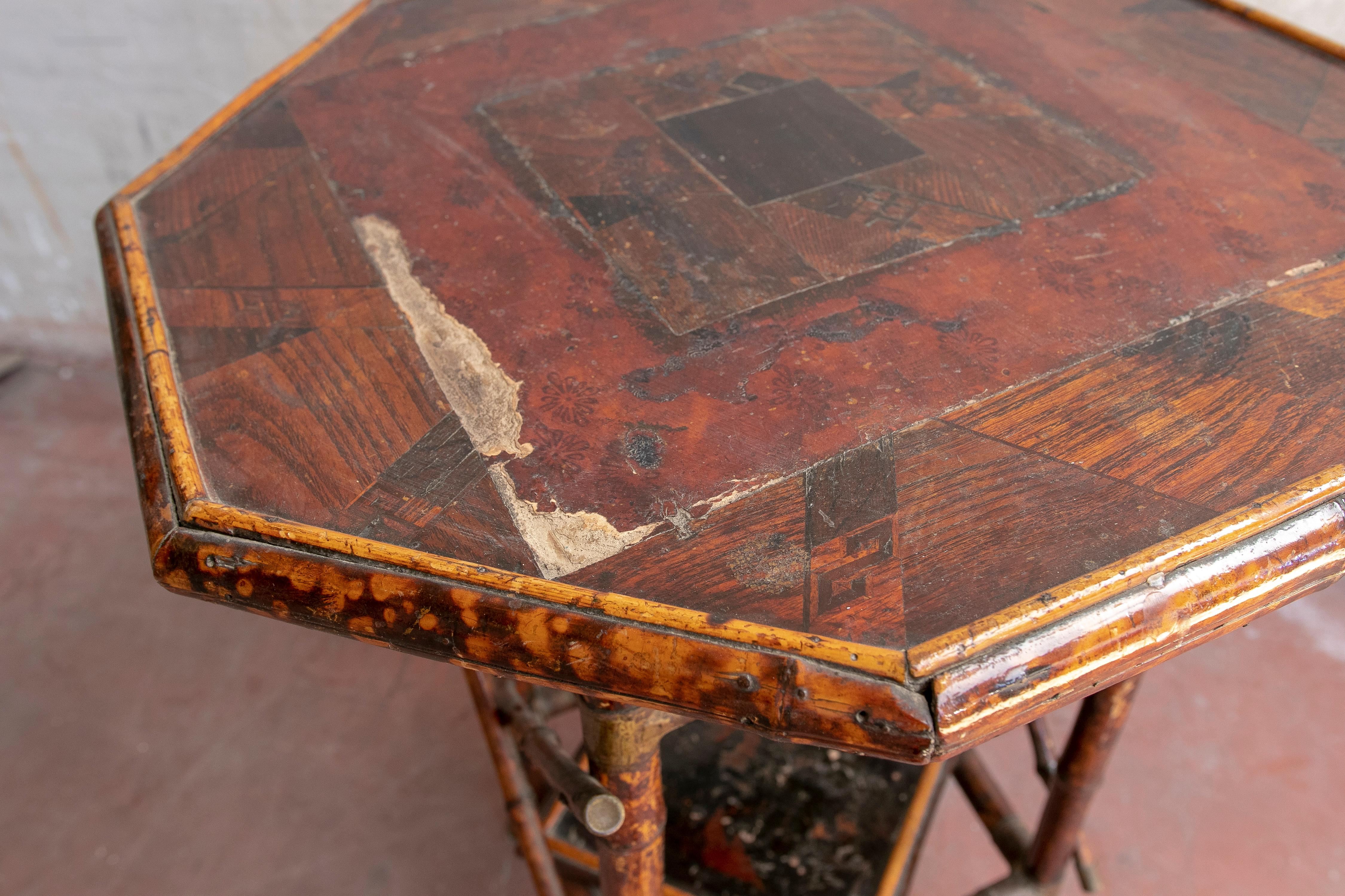 19th Century Chinese Bamboo Side Table with Original Polychromy For Sale 3