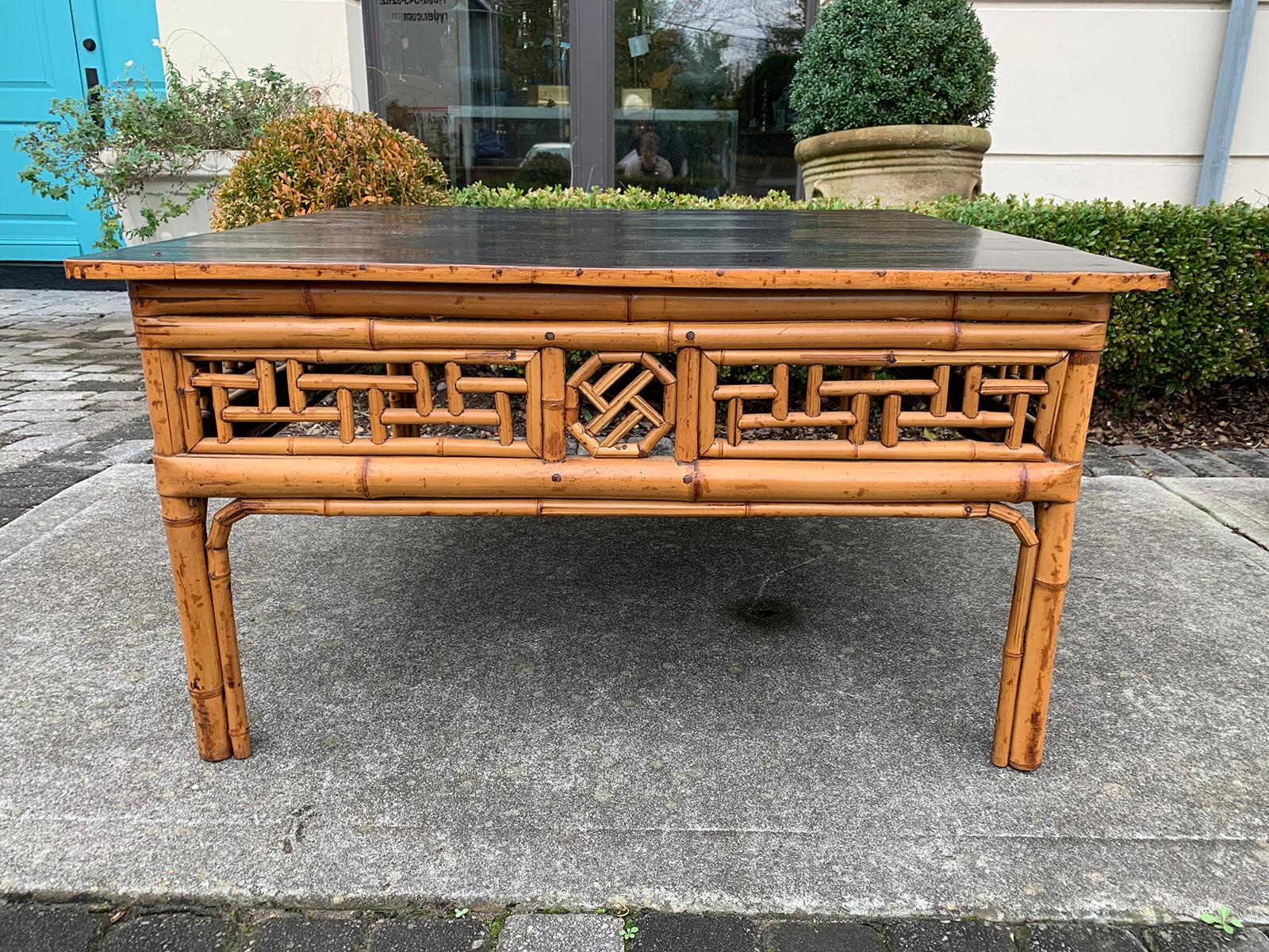 19th century Chinese bamboo square coffee table.
