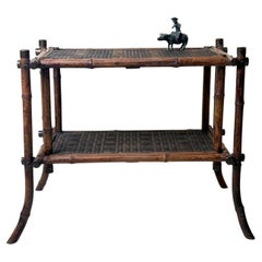 19th Century Chinese Bamboo Two-Tier Side Table with Woven Rattan, circa 1880