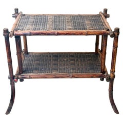 19th Century Chinese Bamboo Two-Tier Side Table with Woven Rattan, circa 1880