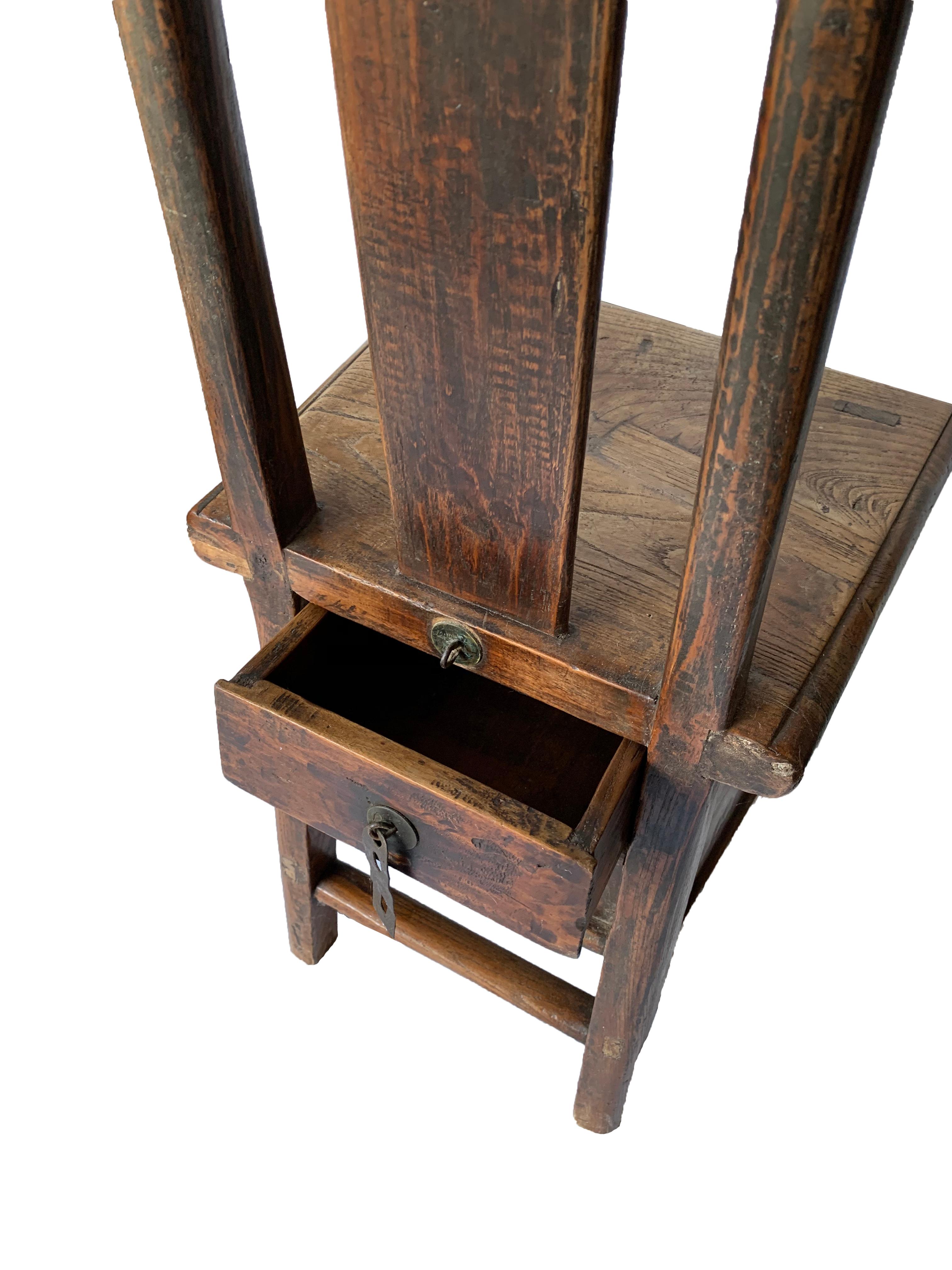 Wood 19th Century Chinese Barber Stool / Chair with Drawer For Sale