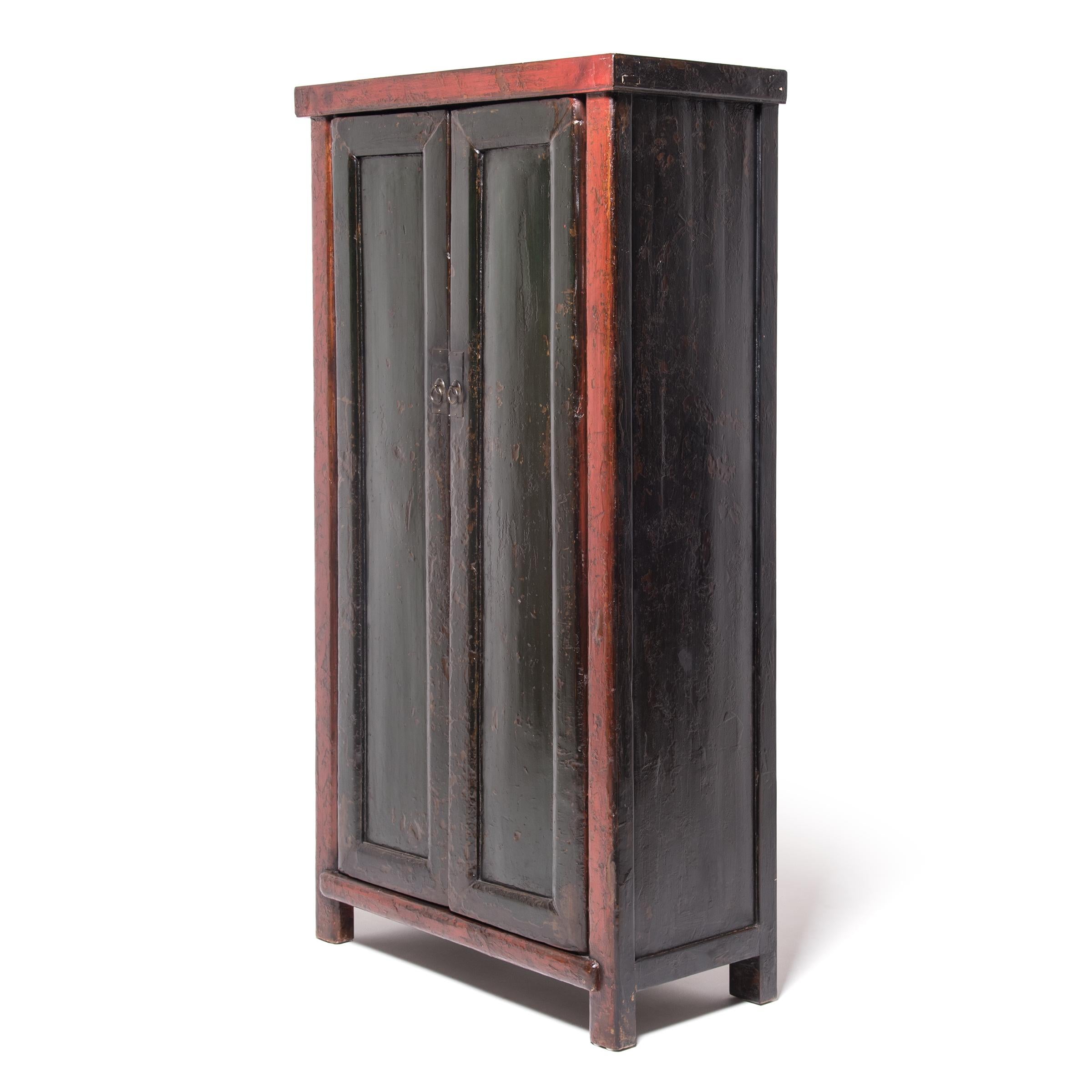 Qing Chinese Red & Black Lacquer Cabinet, c. 1850