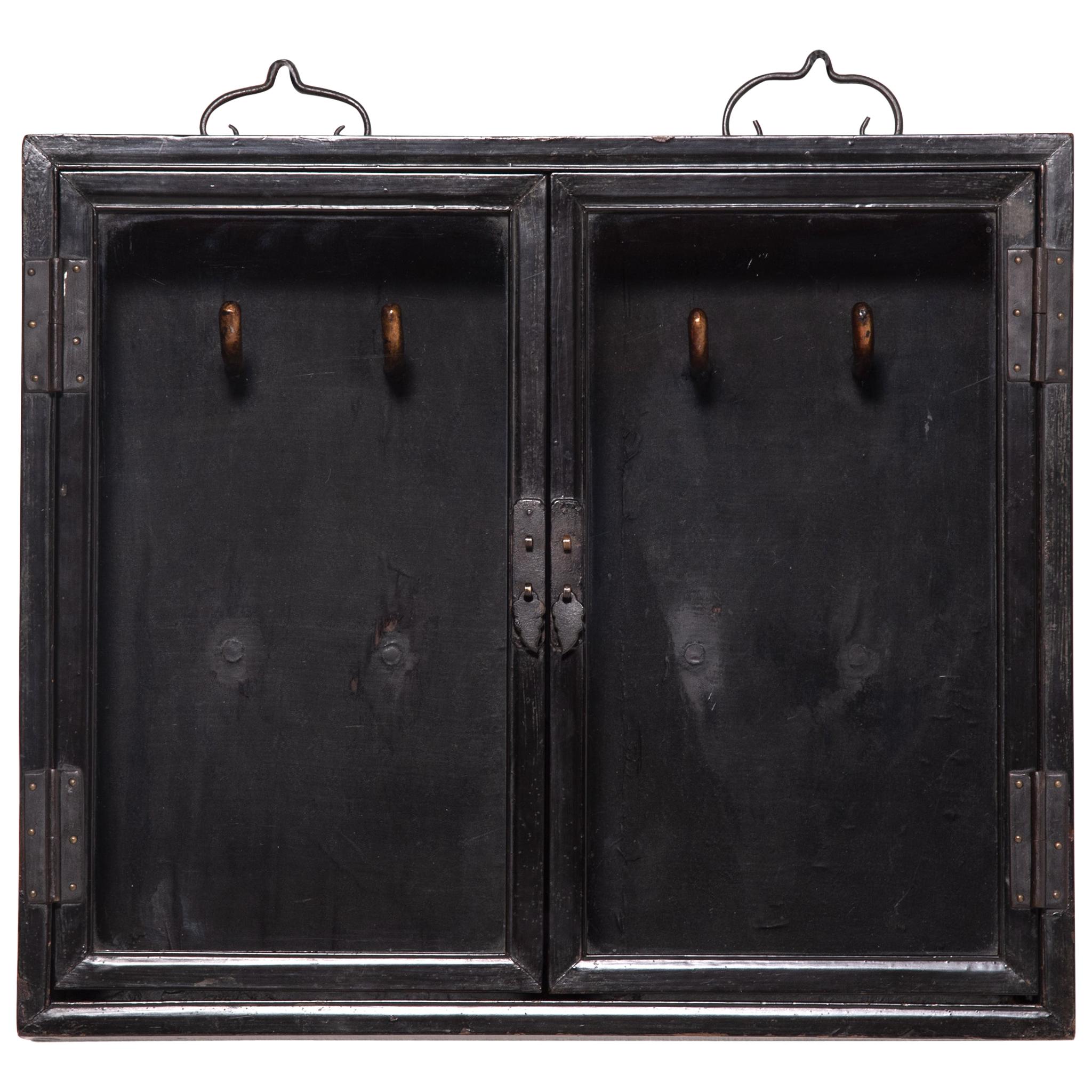 Chinese Black Lacquer Calligraphy Brush Cabinet, c. 1850