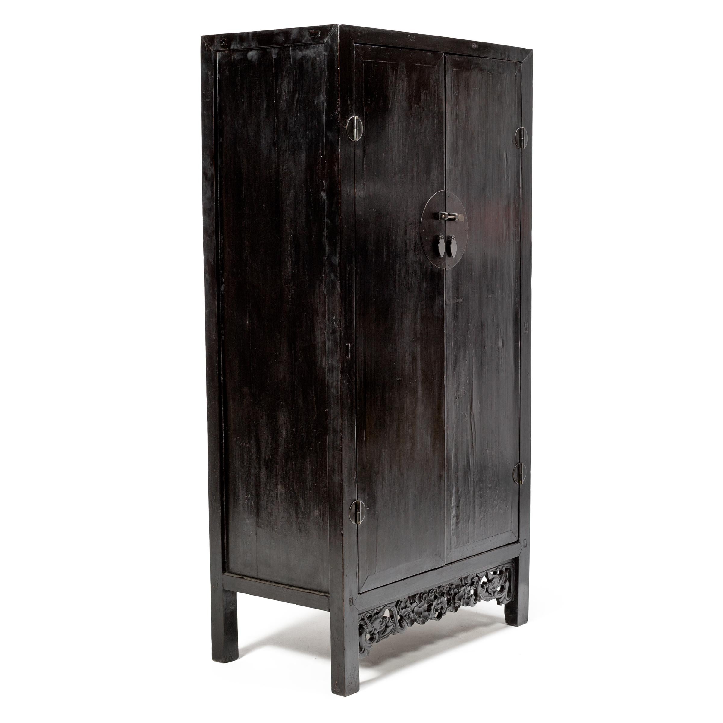 Qing Chinese Black Lacquer Prosperity Cabinet, c. 1850