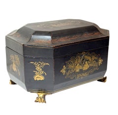 19th Century Chinese Black Lacquer Tea Caddy
