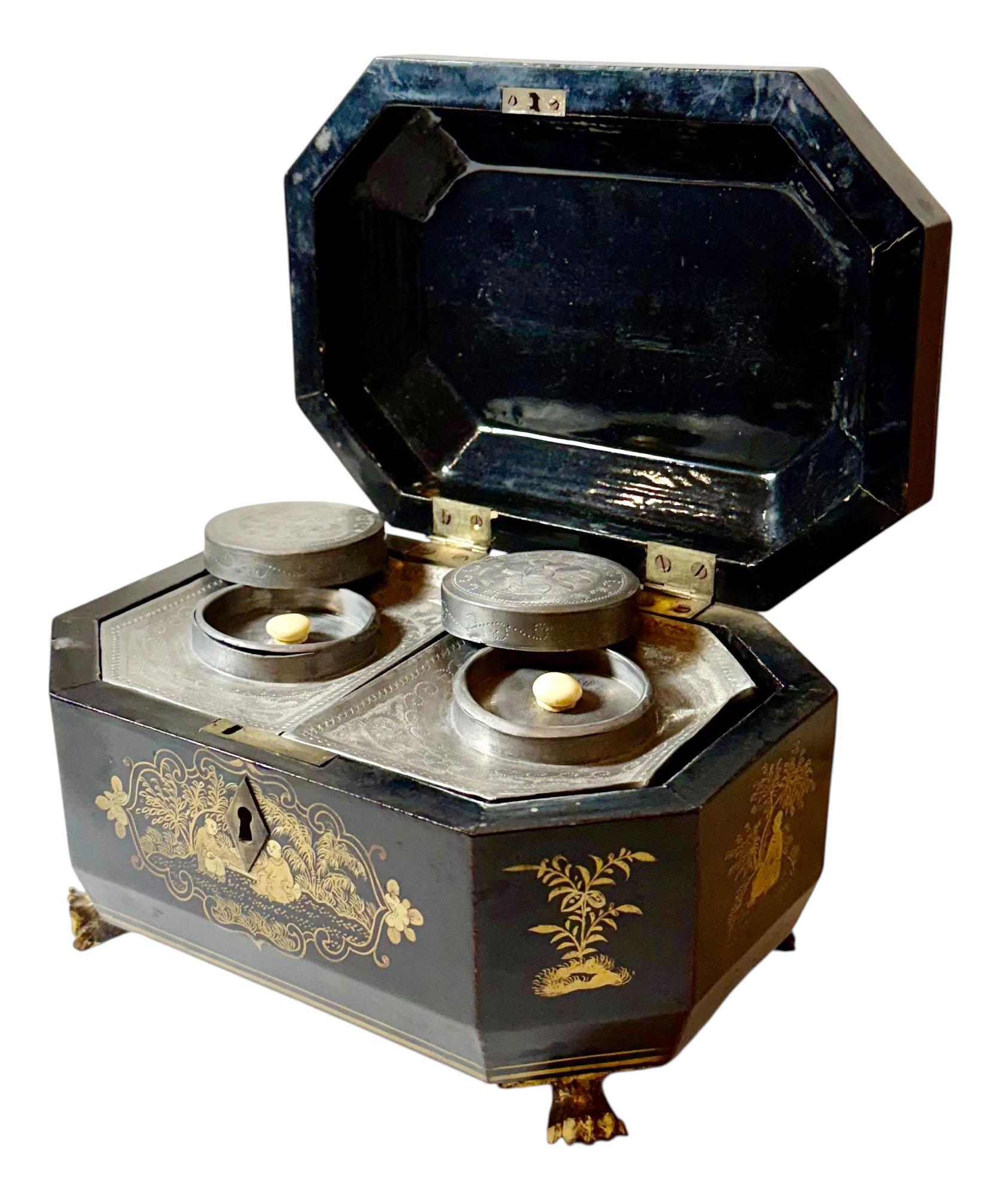 Porta tè in lacca nera cinese del XIX secolo In condizioni buone in vendita a Tampa, FL