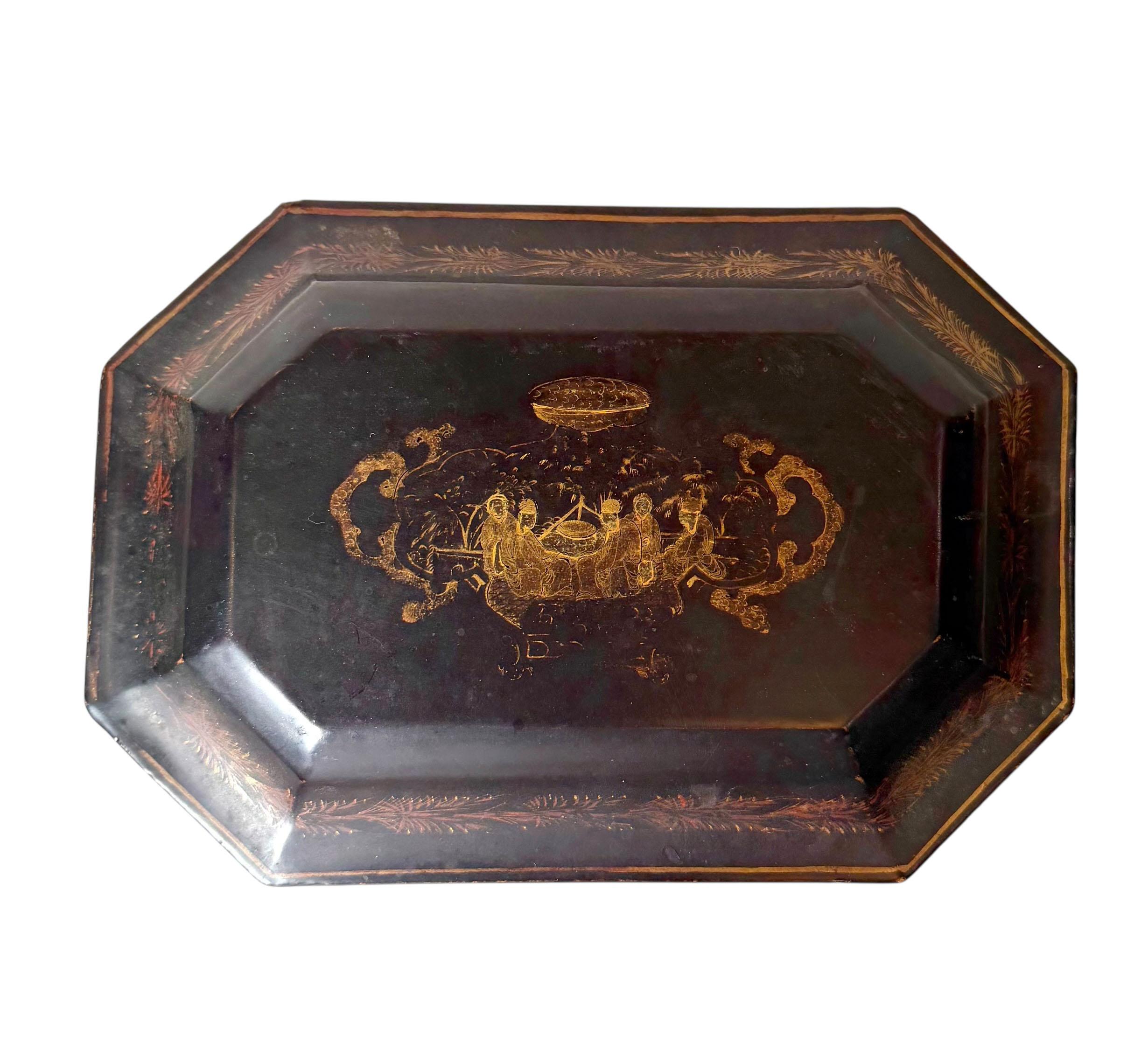 Lacca Porta tè in lacca nera cinese del XIX secolo in vendita