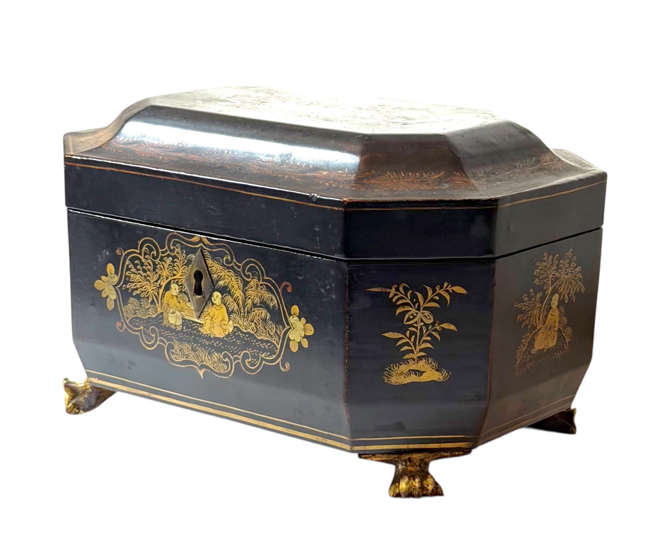 Porta tè in lacca nera cinese del XIX secolo in vendita 1