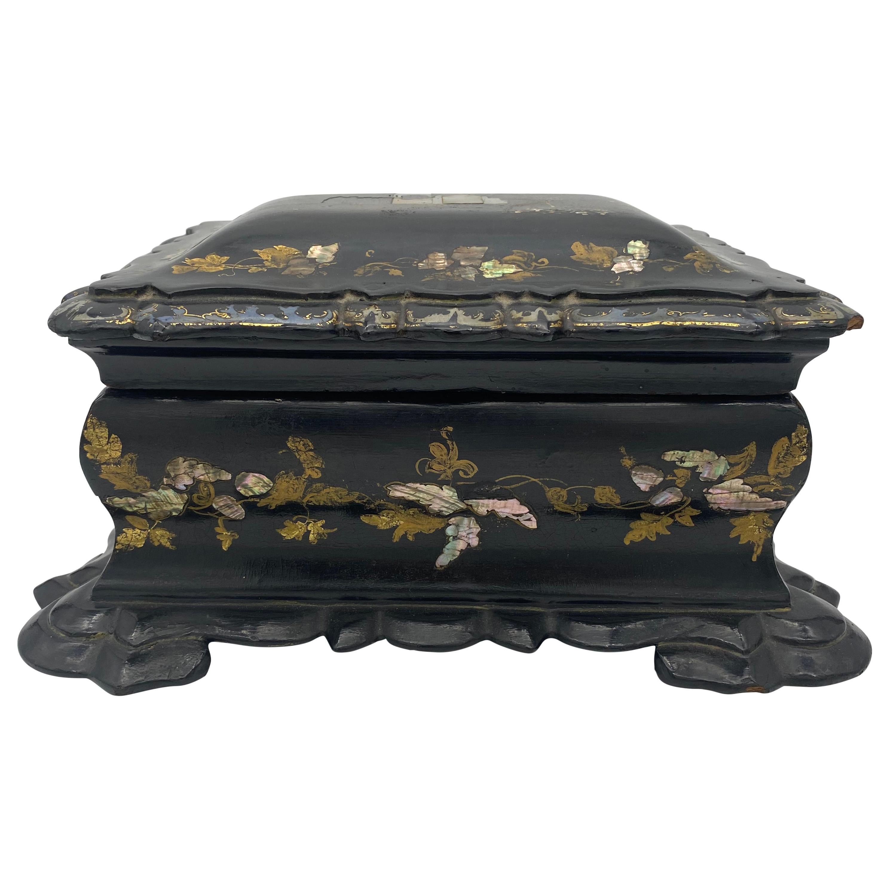 19th Century Chinese Black Lacquer Tea Caddy