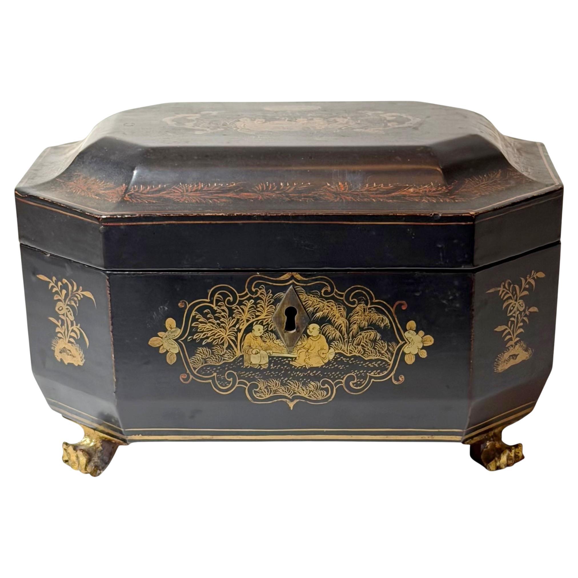 19th Century Chinese Black Lacquer Tea Caddy