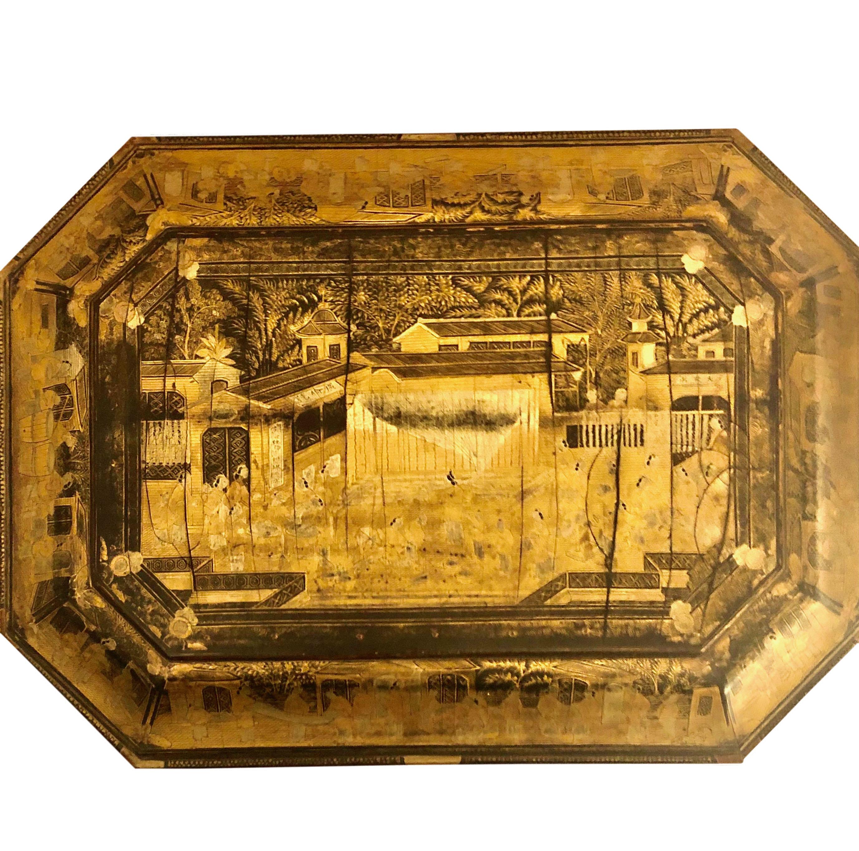 19th Century Chinese Black Lacquer Work Box In Good Condition For Sale In Tampa, FL