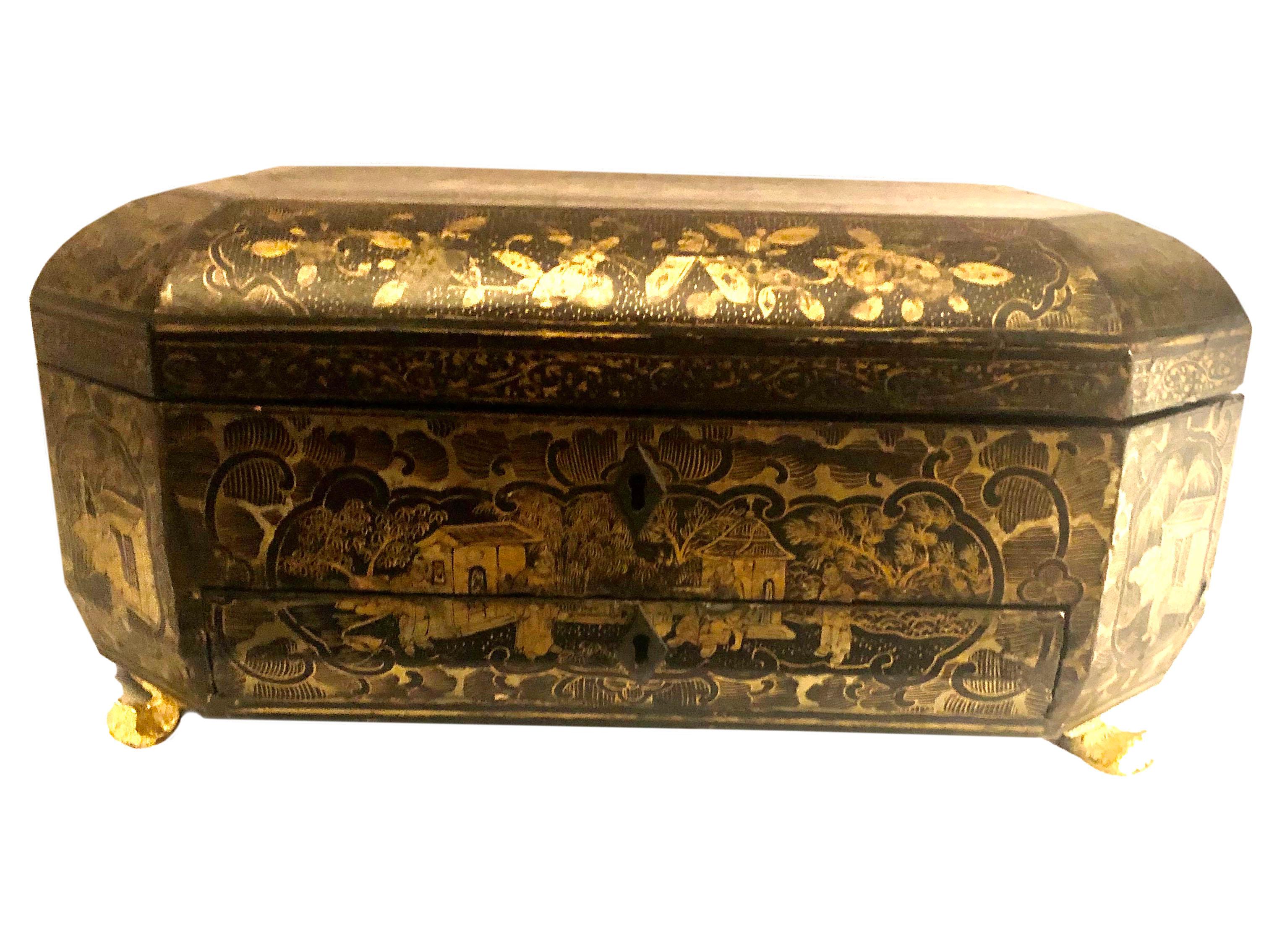 19th Century Chinese Black Lacquer Work Box For Sale 3