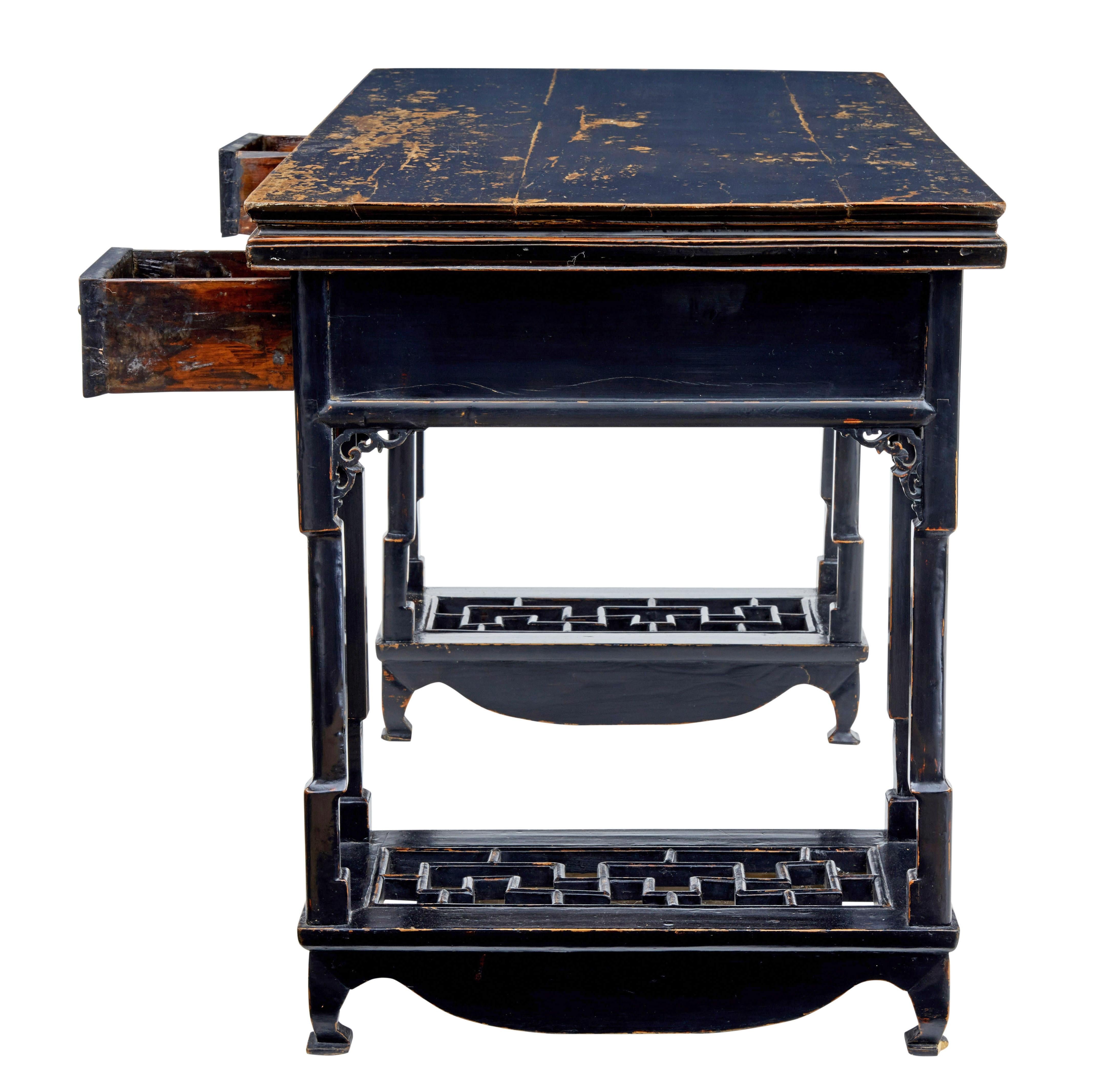 Qing 19th Century Chinese Black Lacquered Desk