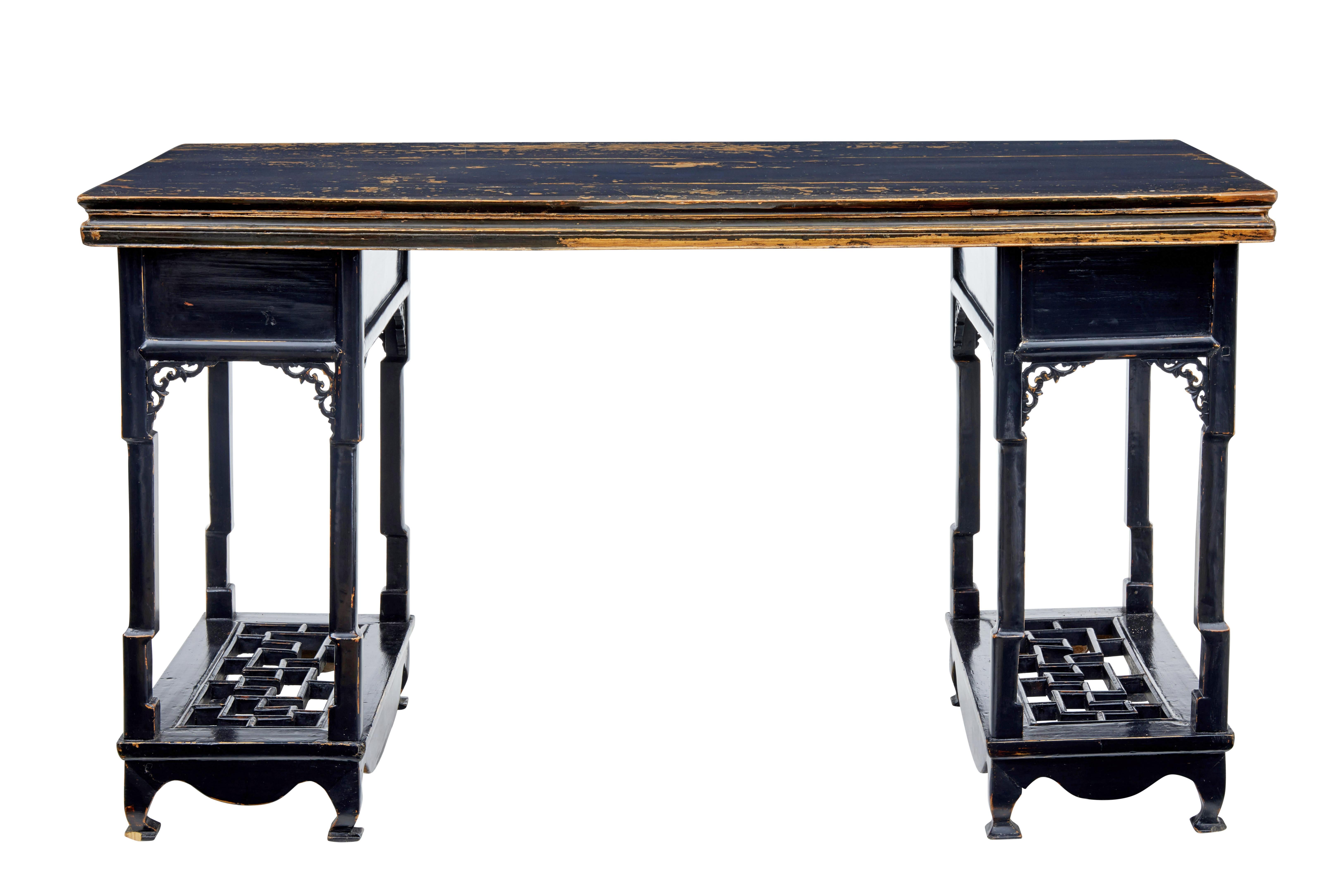 Hand-Crafted 19th Century Chinese Black Lacquered Desk