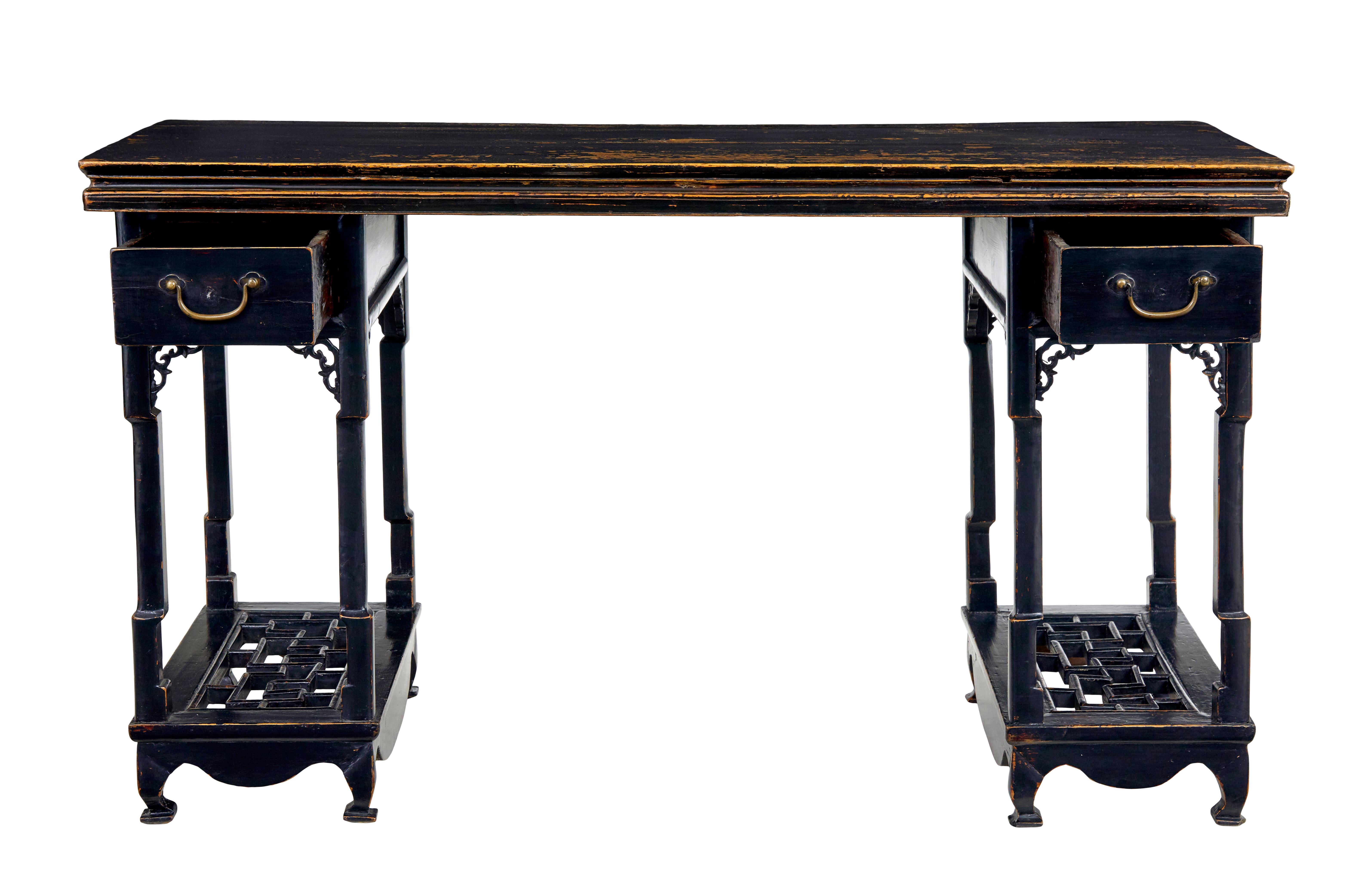 Hardwood 19th century Chinese black lacquered desk