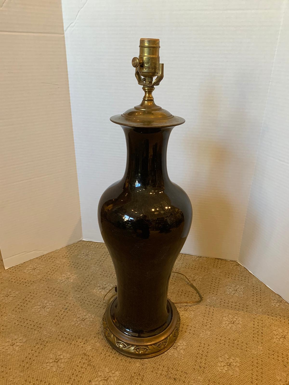 19th Century Chinese Black Mirror Porcelain Vase as Lamp In Good Condition In Atlanta, GA