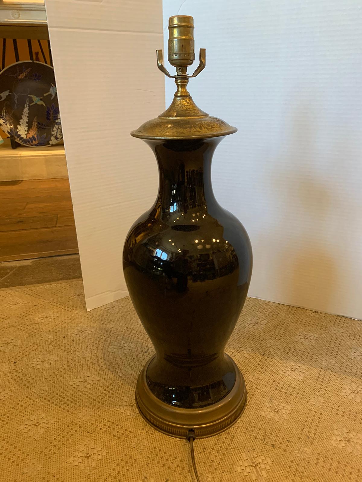 19th Century Chinese Black Mirror Porcelain Vase as Lamp 1