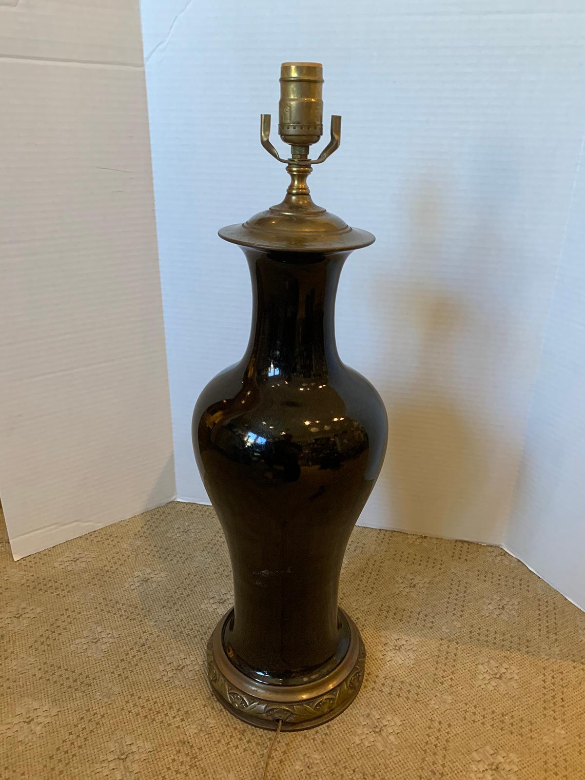 19th Century Chinese Black Mirror Porcelain Vase as Lamp 2