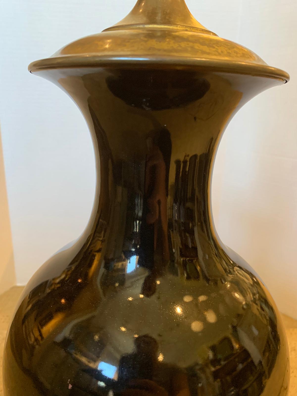 19th Century Chinese Black Mirror Porcelain Vase as Lamp 3