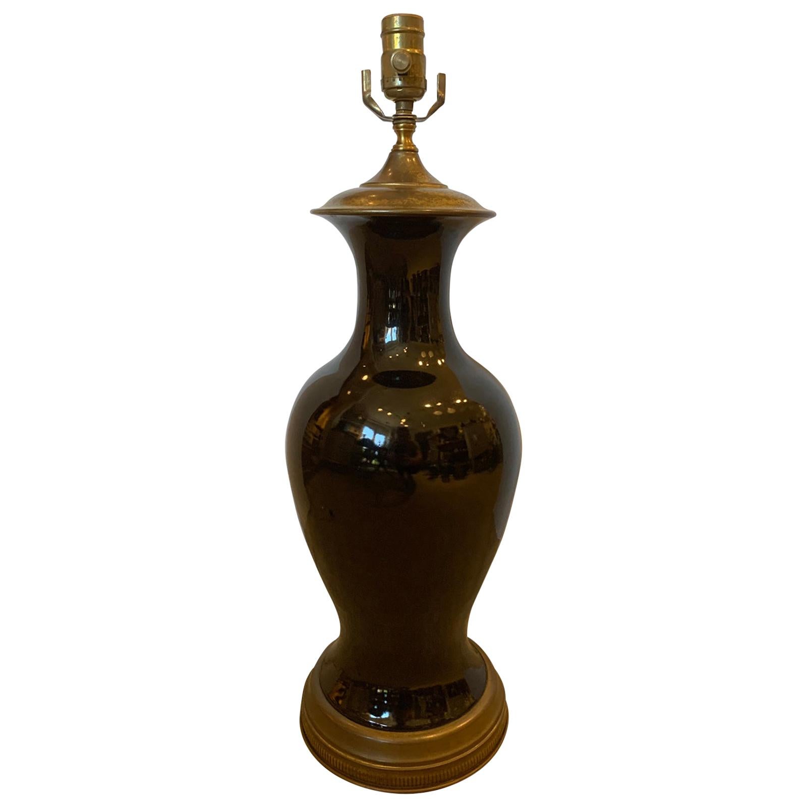 19th Century Chinese Black Mirror Porcelain Vase as Lamp