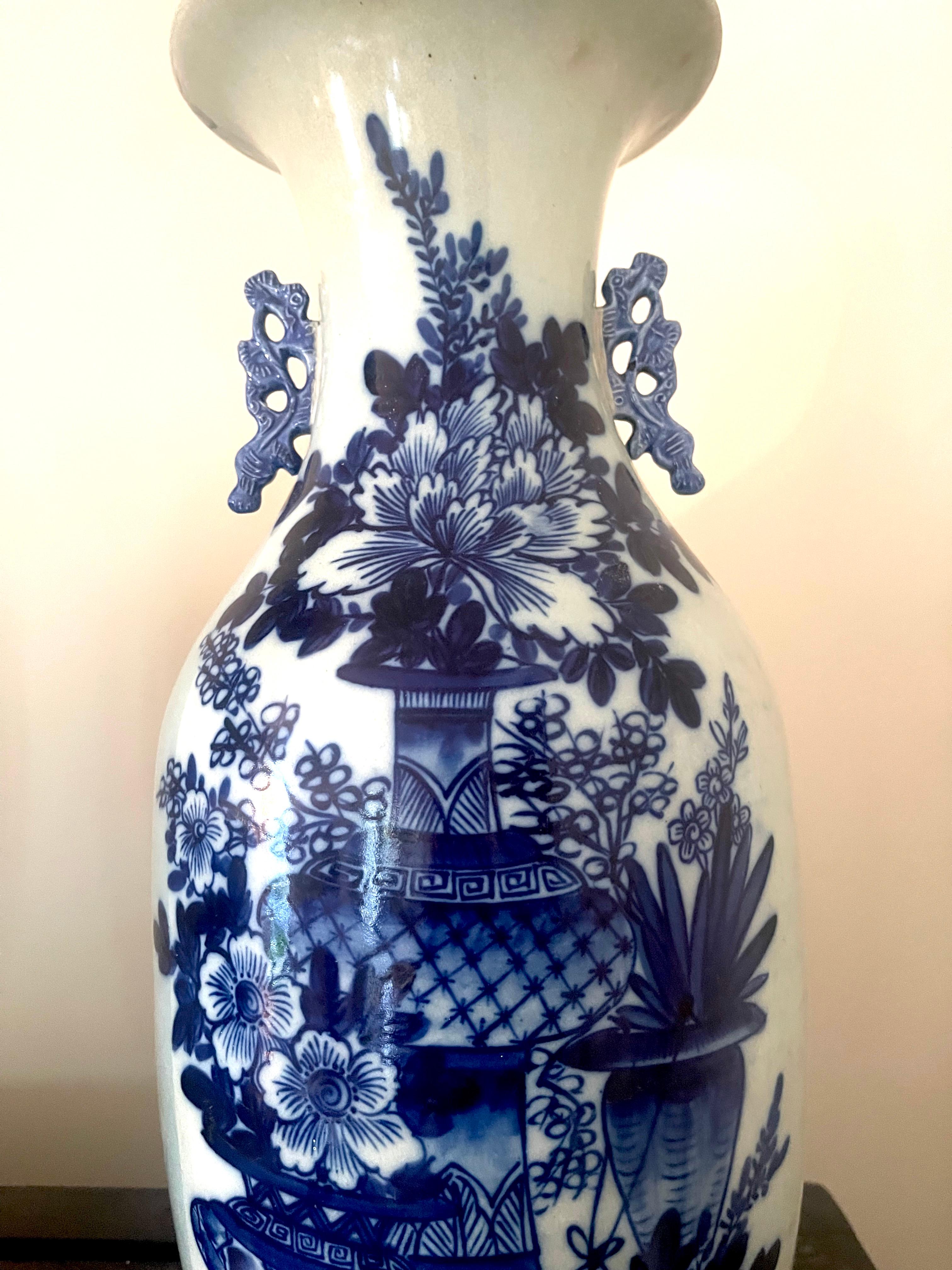 Hand-Crafted 19th Century Chinese Blue and White Baluster Form Porcelain Urn or Vase