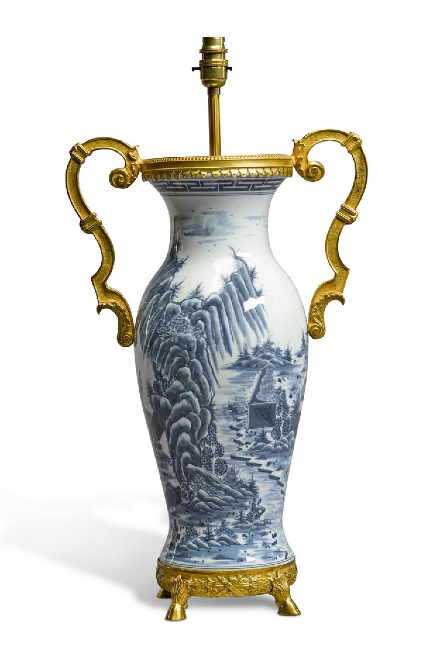 Glazed 19th Century Chinese Blue and White Baluster Porcelain Antique Table Lamp For Sale