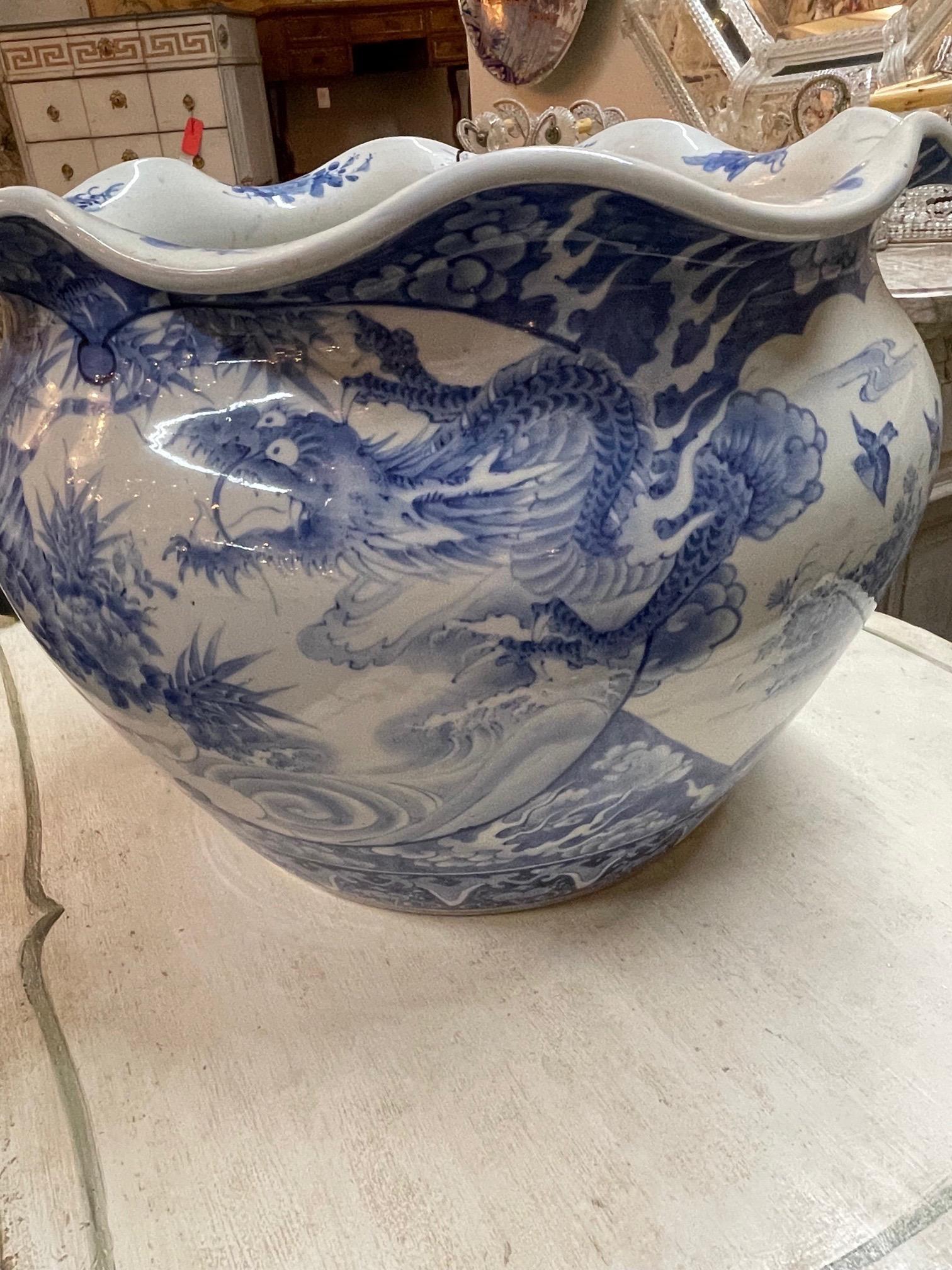 20th Century 19th Century Chinese Blue and White Cantonese Jardinere