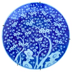 19th Century Chinese Blue and White Cherry Blossom Round Porcelain Charger