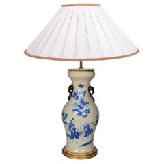 19th Century Chinese Blue and White crackle ware vase / lamp