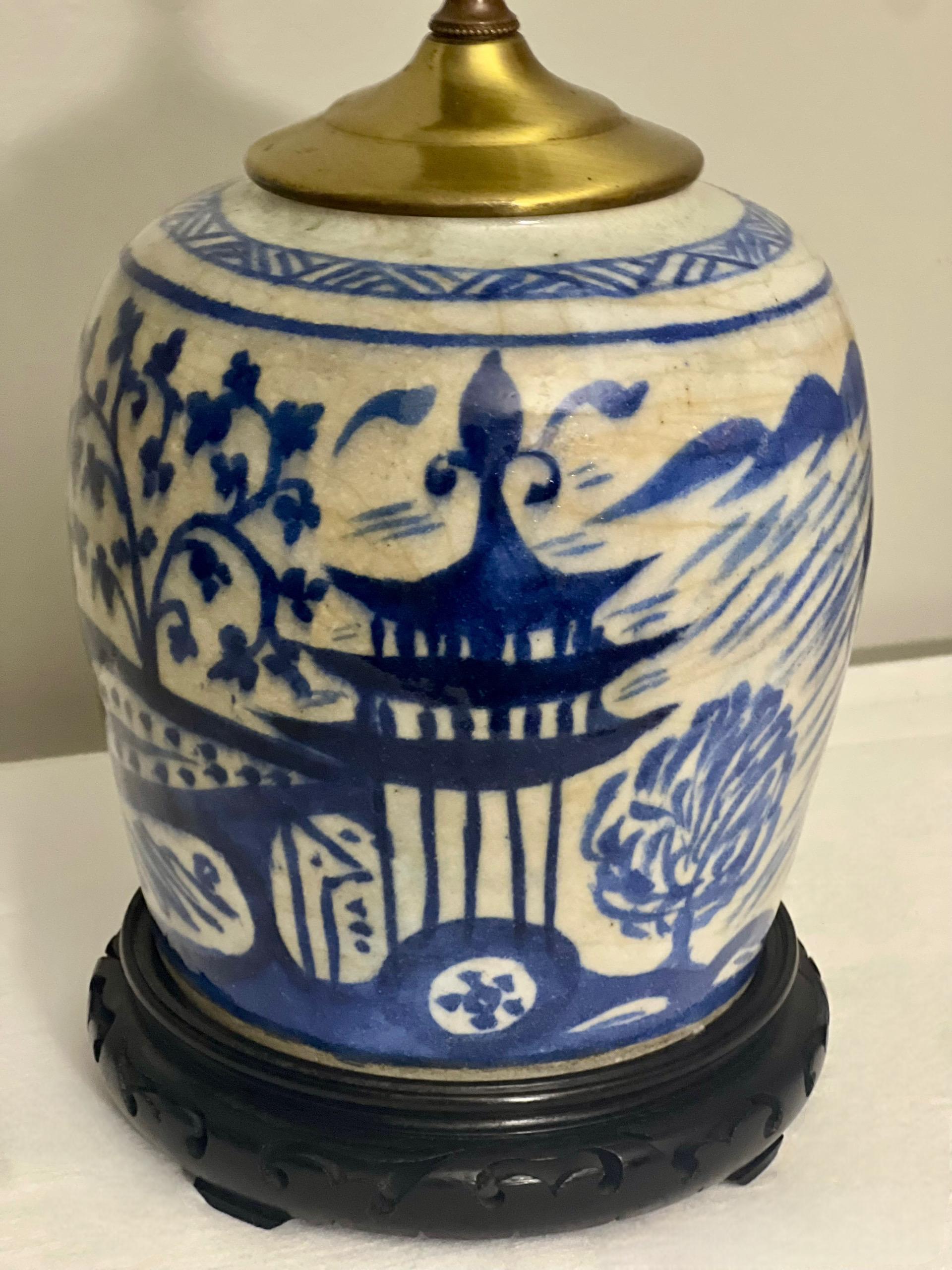 19th Century Chinese Blue and White Ginger Jar Lamp 1