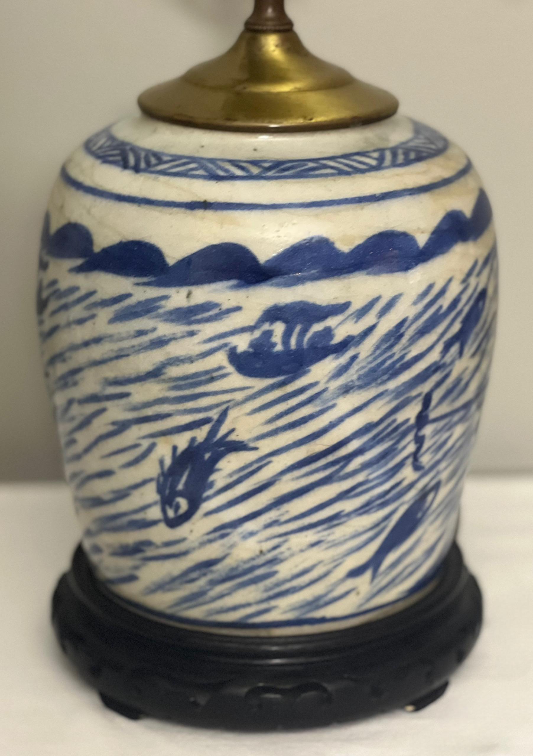 19th Century Chinese Blue and White Ginger Jar Lamp 2