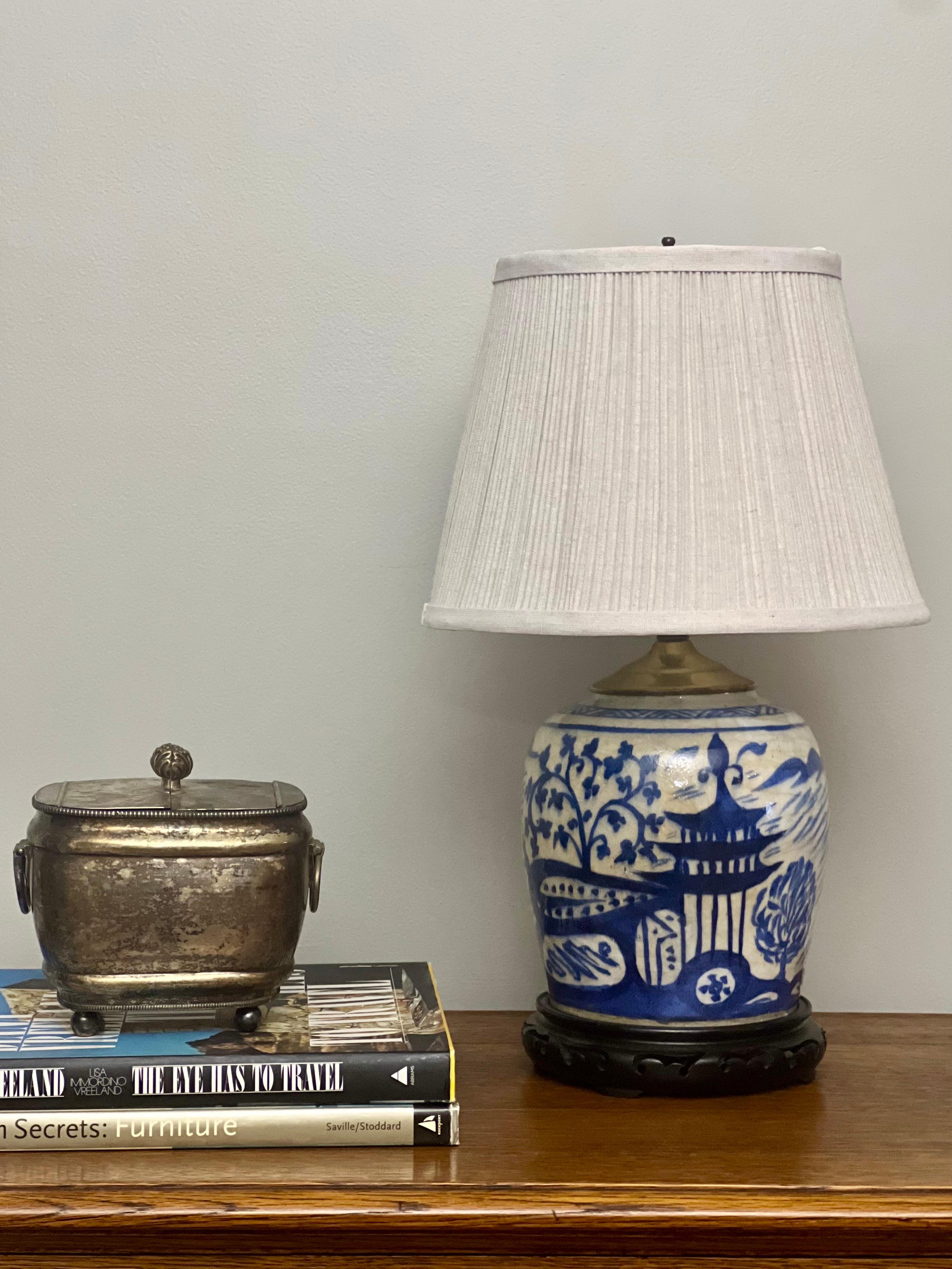19th Century Chinese Blue and White Ginger Jar Lamp 3