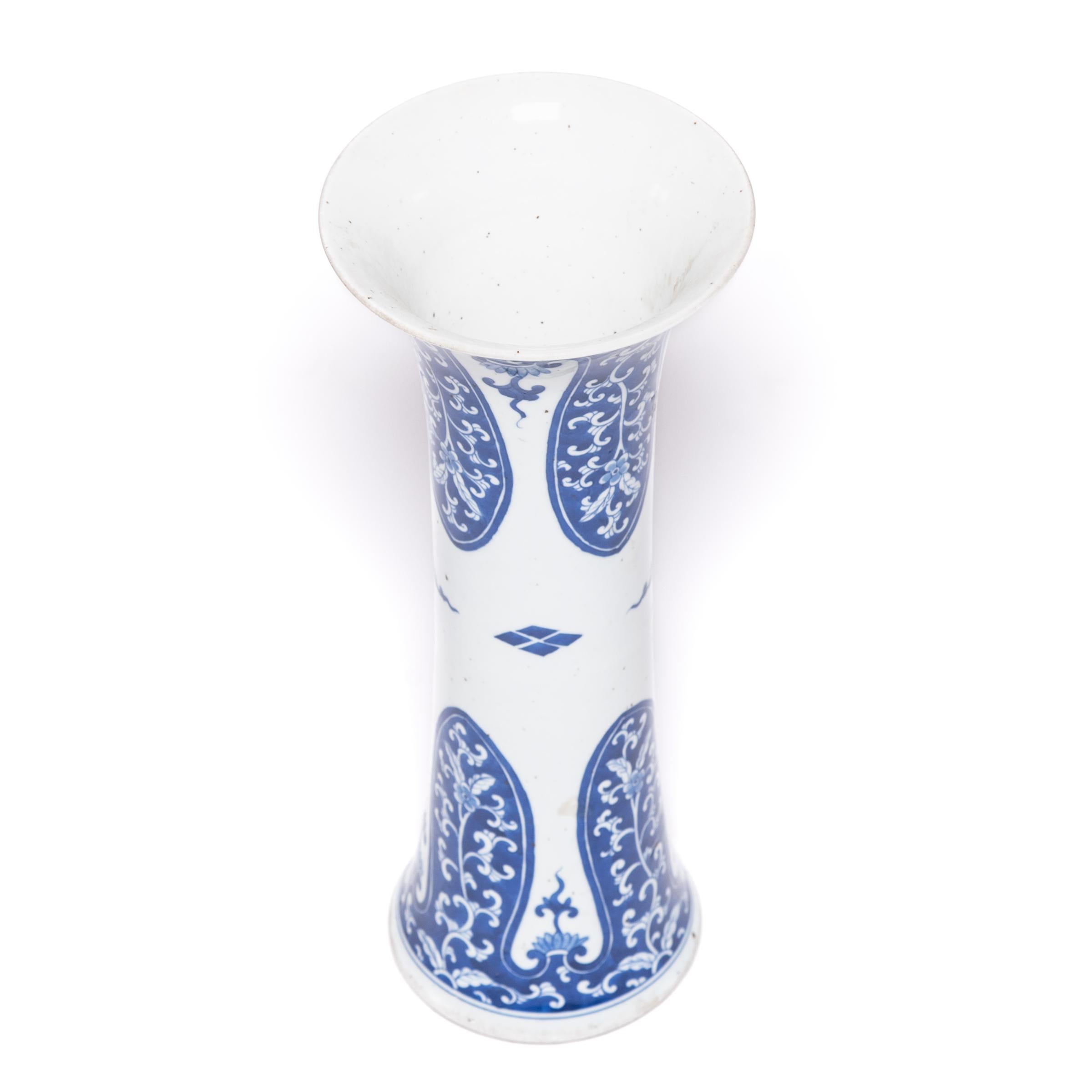 Glazed 19th Century Chinese Blue and White Gu Vase