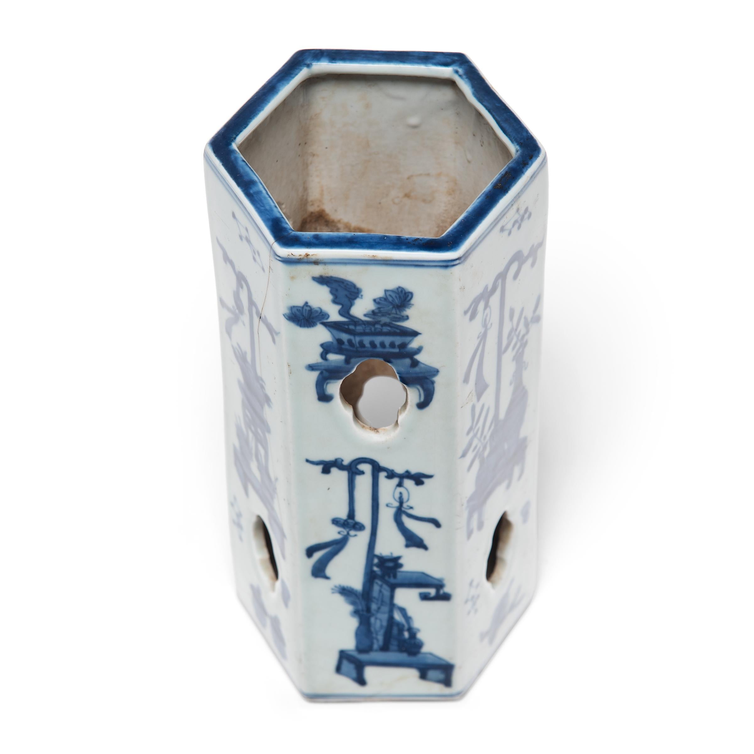 Glazed 19th Century Chinese Blue and White Hat Stand