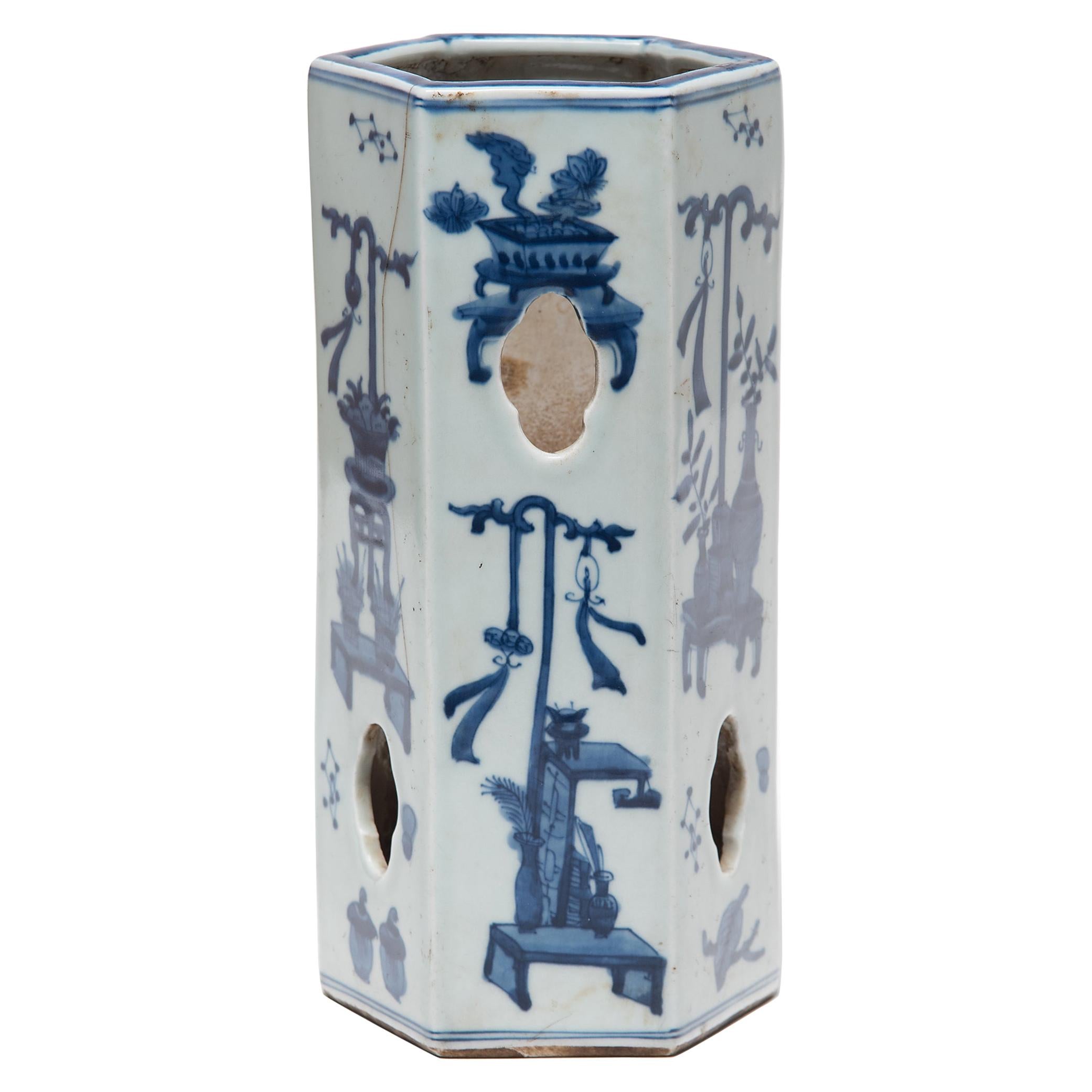 19th Century Chinese Blue and White Hat Stand
