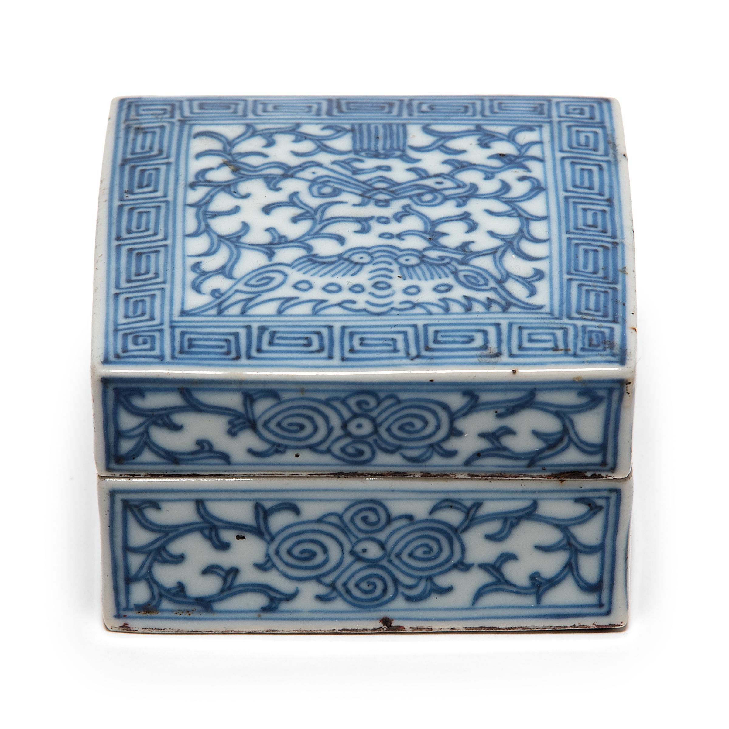 Qing 19th Century Chinese Blue and White Ink Box