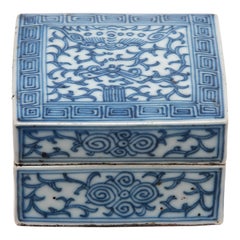 Antique 19th Century Chinese Blue and White Ink Box