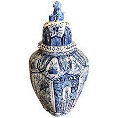19th Century Delft Blue and White Lidded Vase