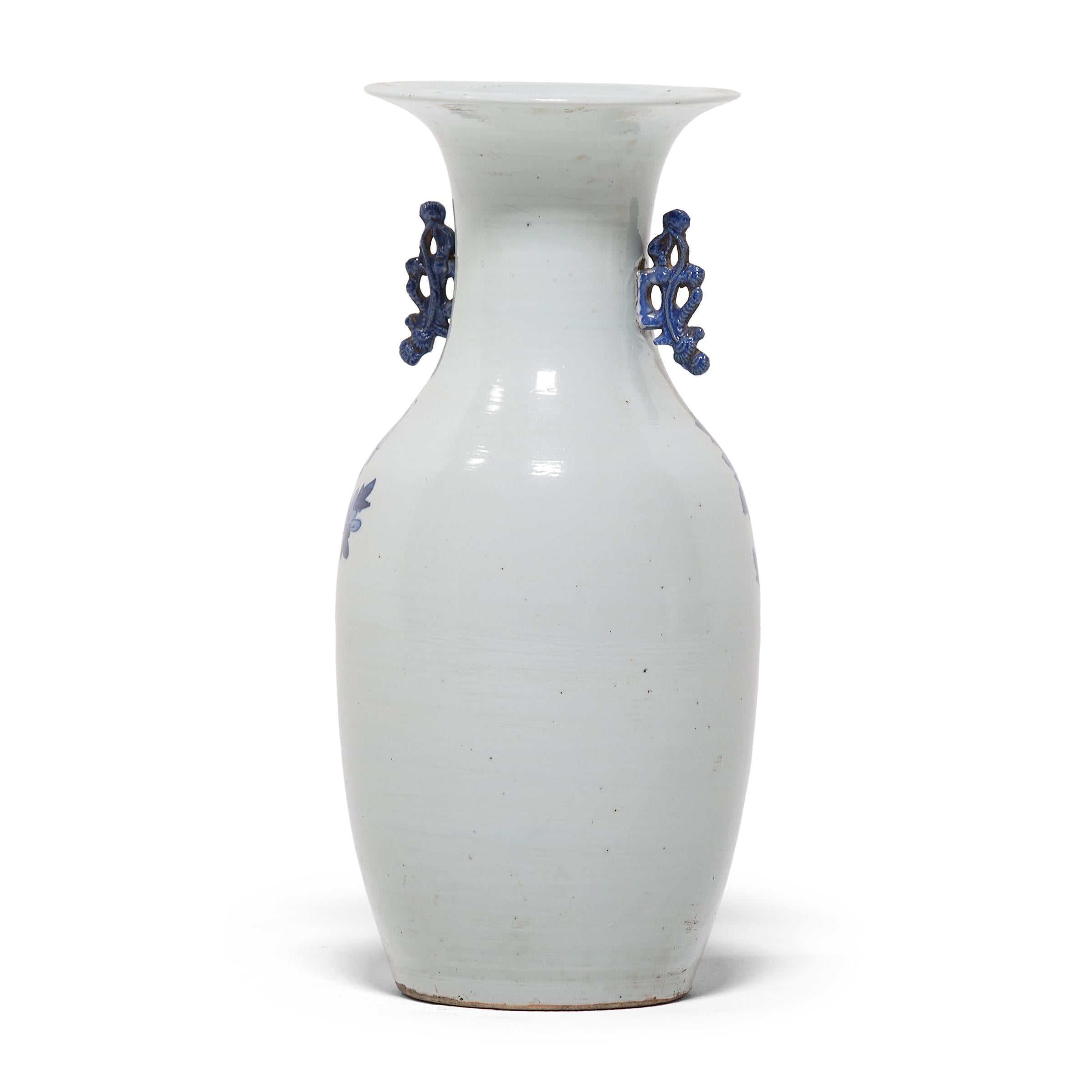 Qing Chinese Blue and White Peony Fantail Vase, c. 1850