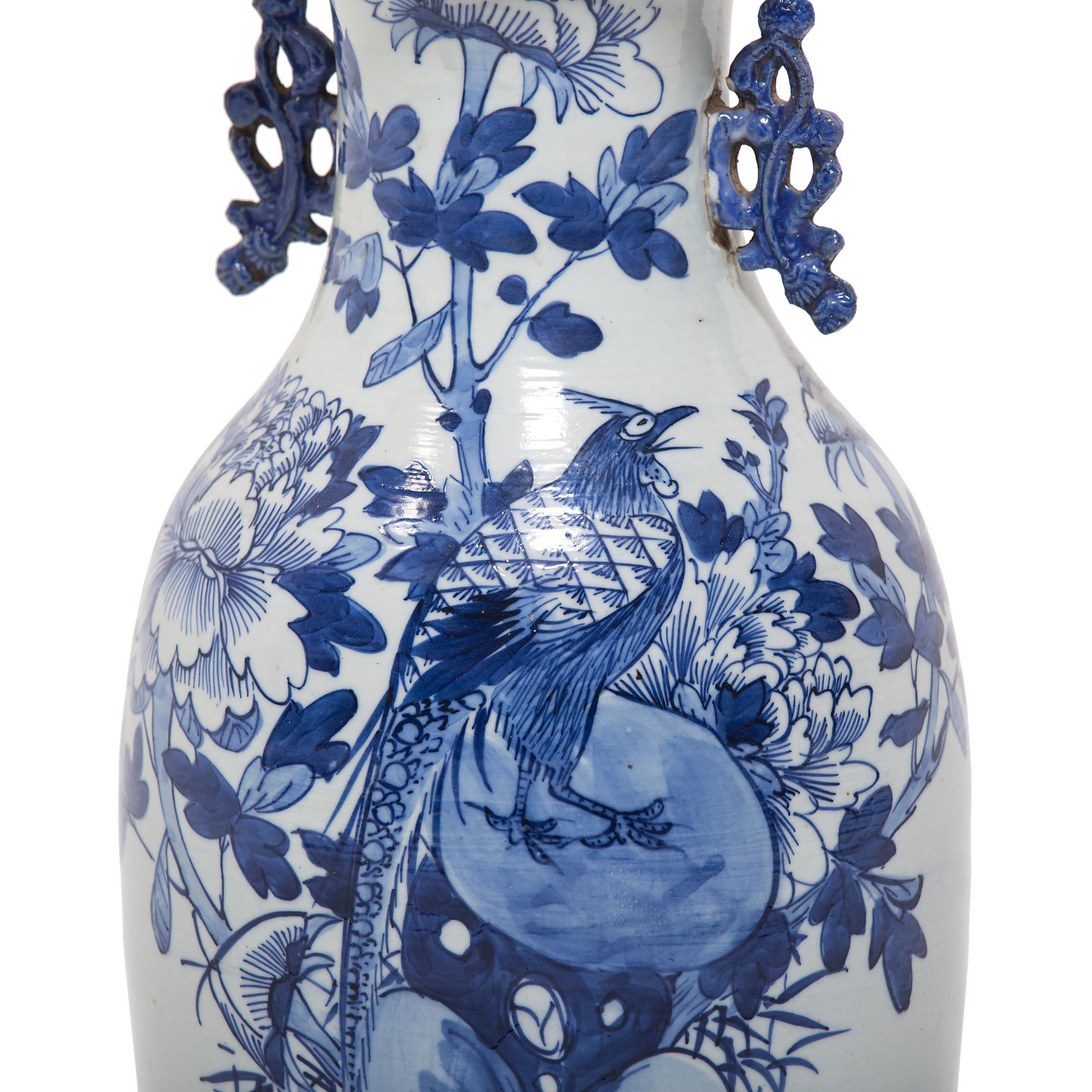 19th Century Chinese Blue and White Peony Fantail Vase, c. 1850