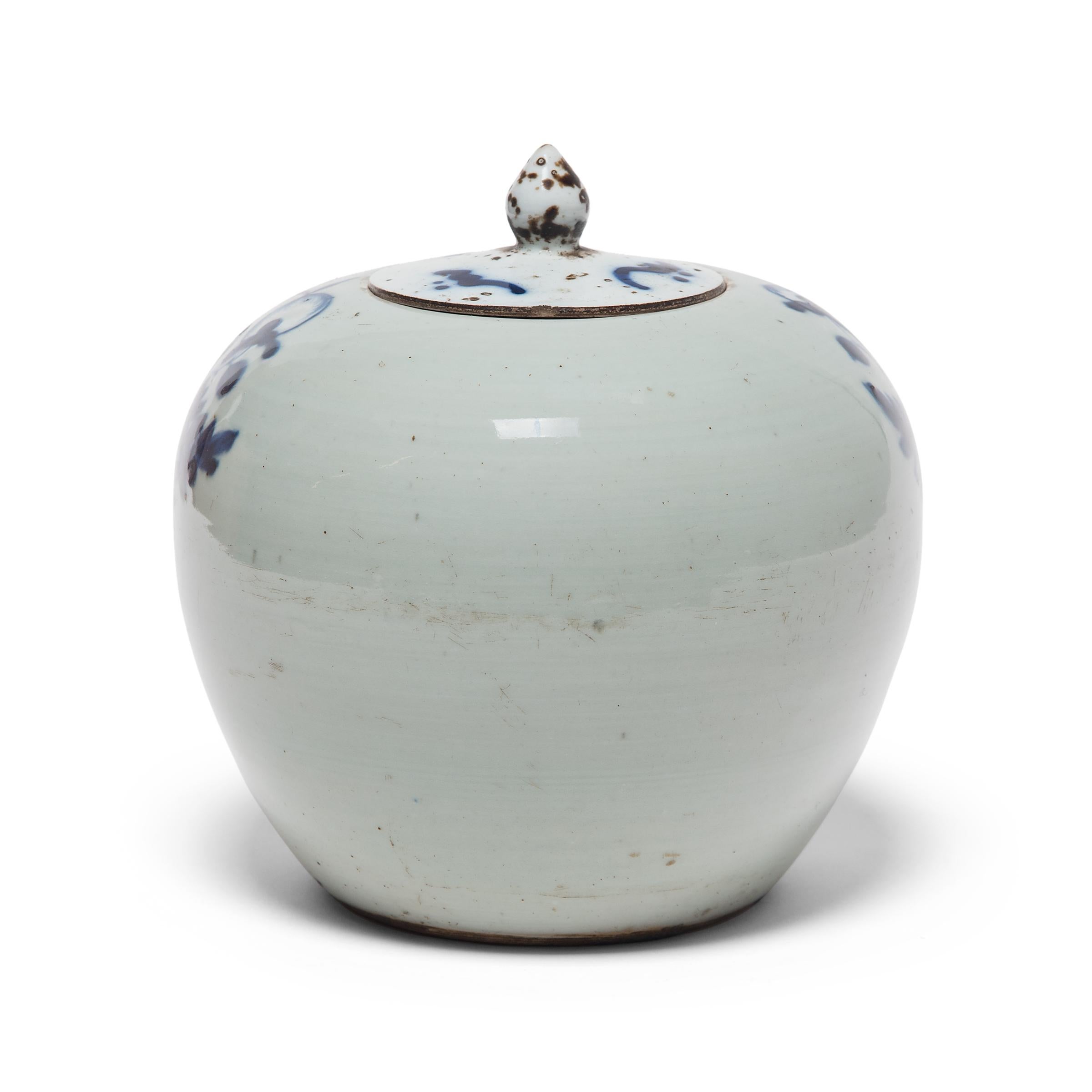 Qing 19th Century Chinese Blue and White Peony Jar