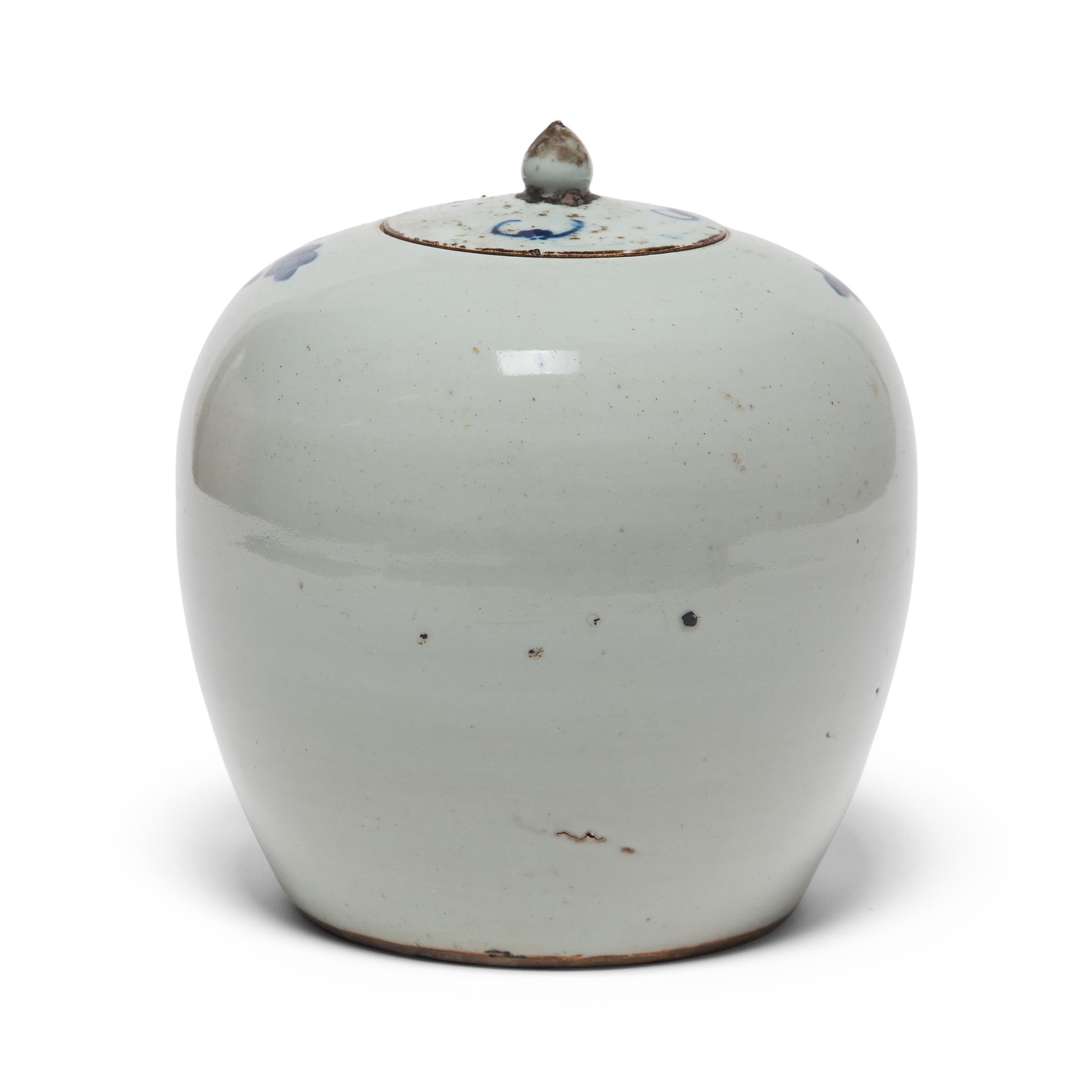 Qing 19th Century Chinese Blue and White Peony Jar